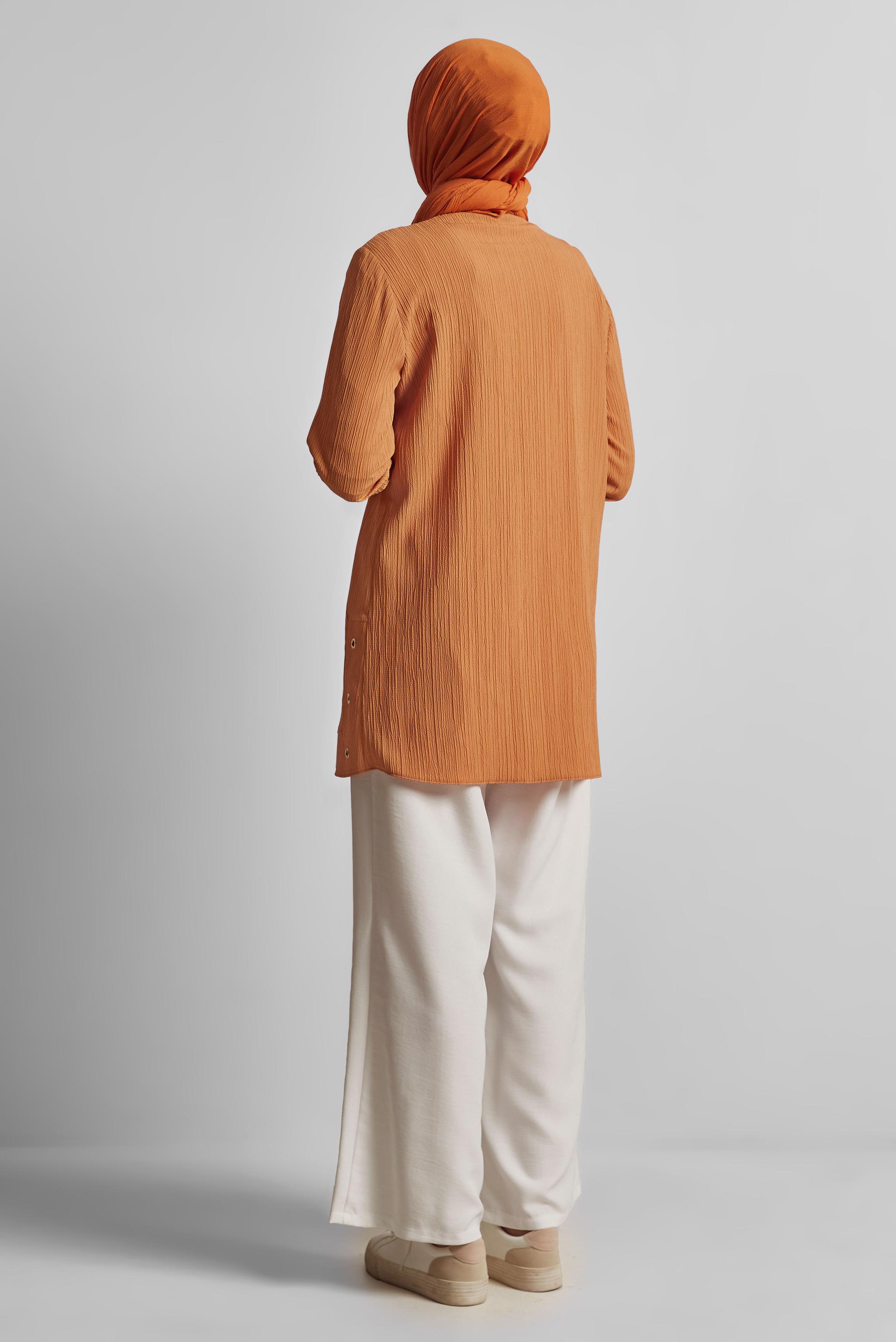 Tesettür giyim TURUNCU ZİNCİR DETAYLI TUNİK 45722