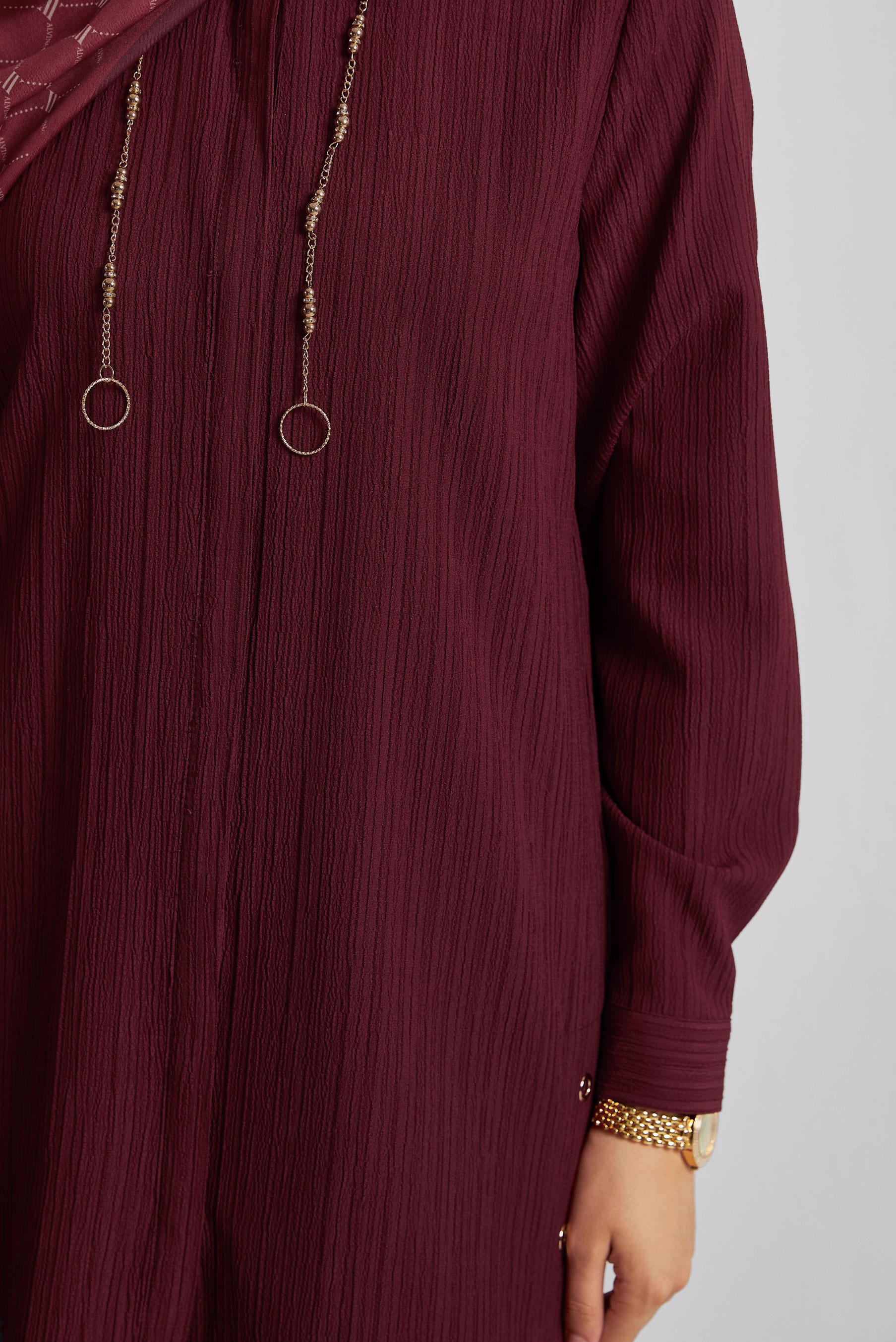 Tesettür giyim BORDO ZİNCİR DETAYLI TUNİK 45722