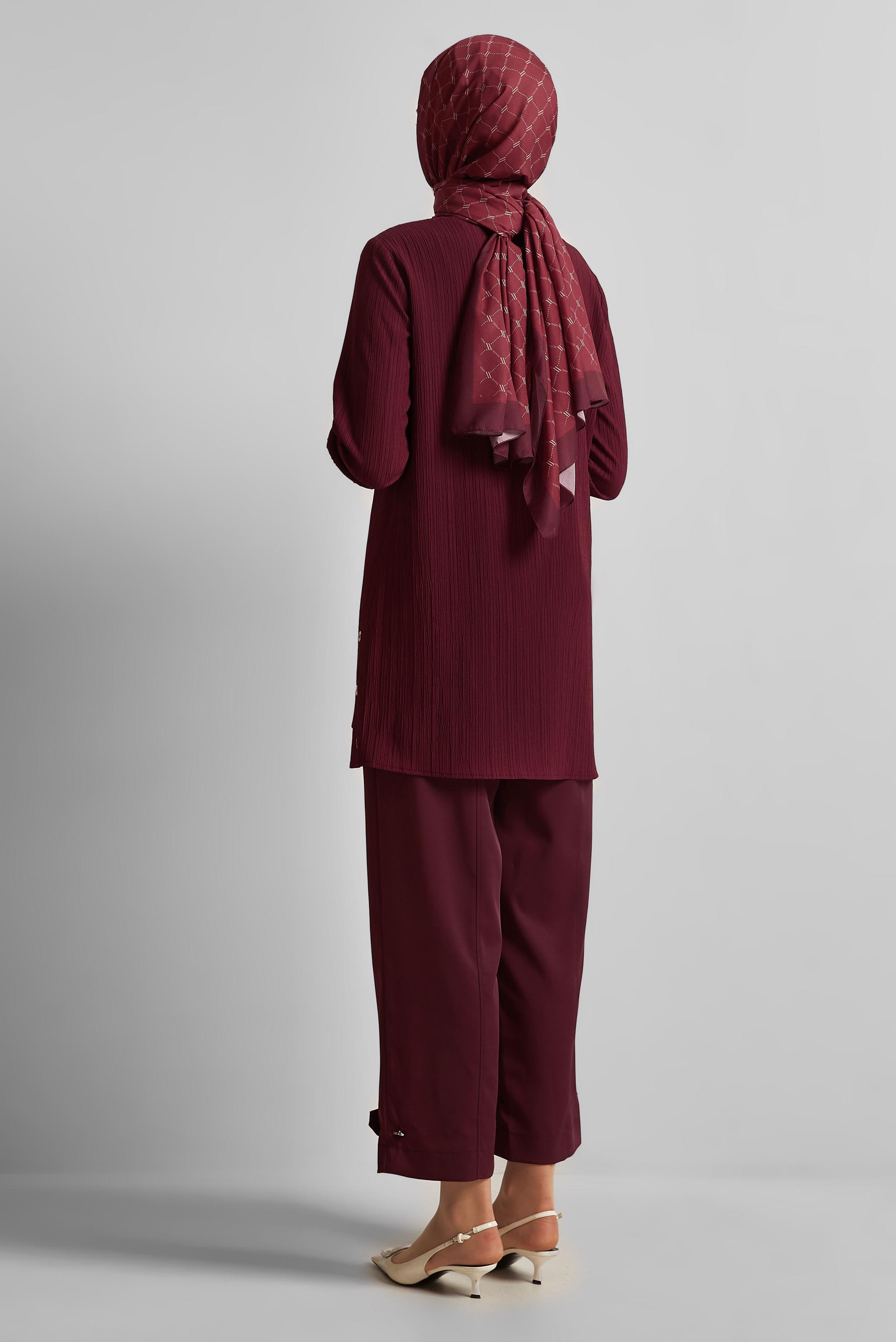 Tesettür giyim BORDO ZİNCİR DETAYLI TUNİK 45722