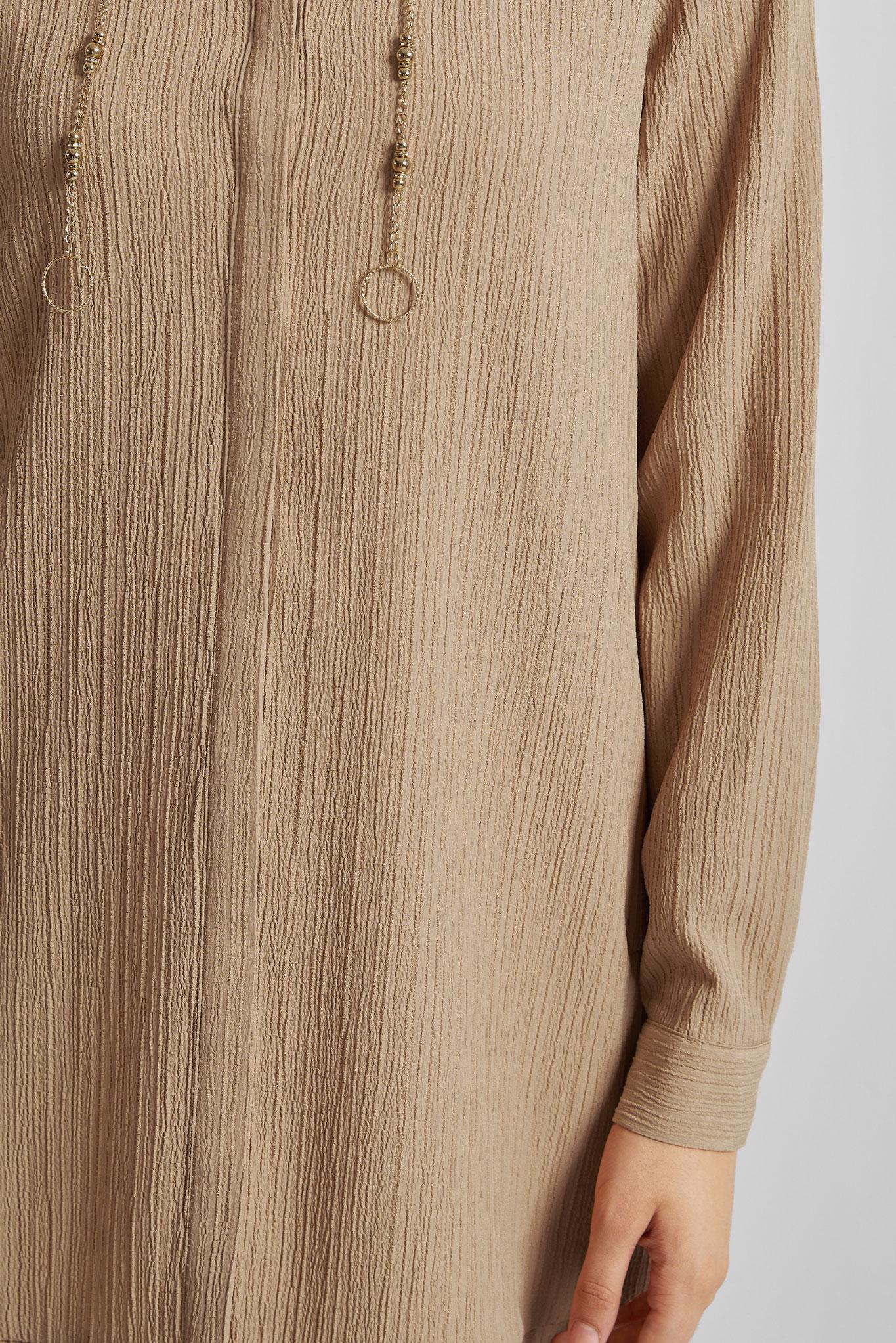 Tesettür giyim KAHVE ZİNCİR DETAYLI TUNİK 45722