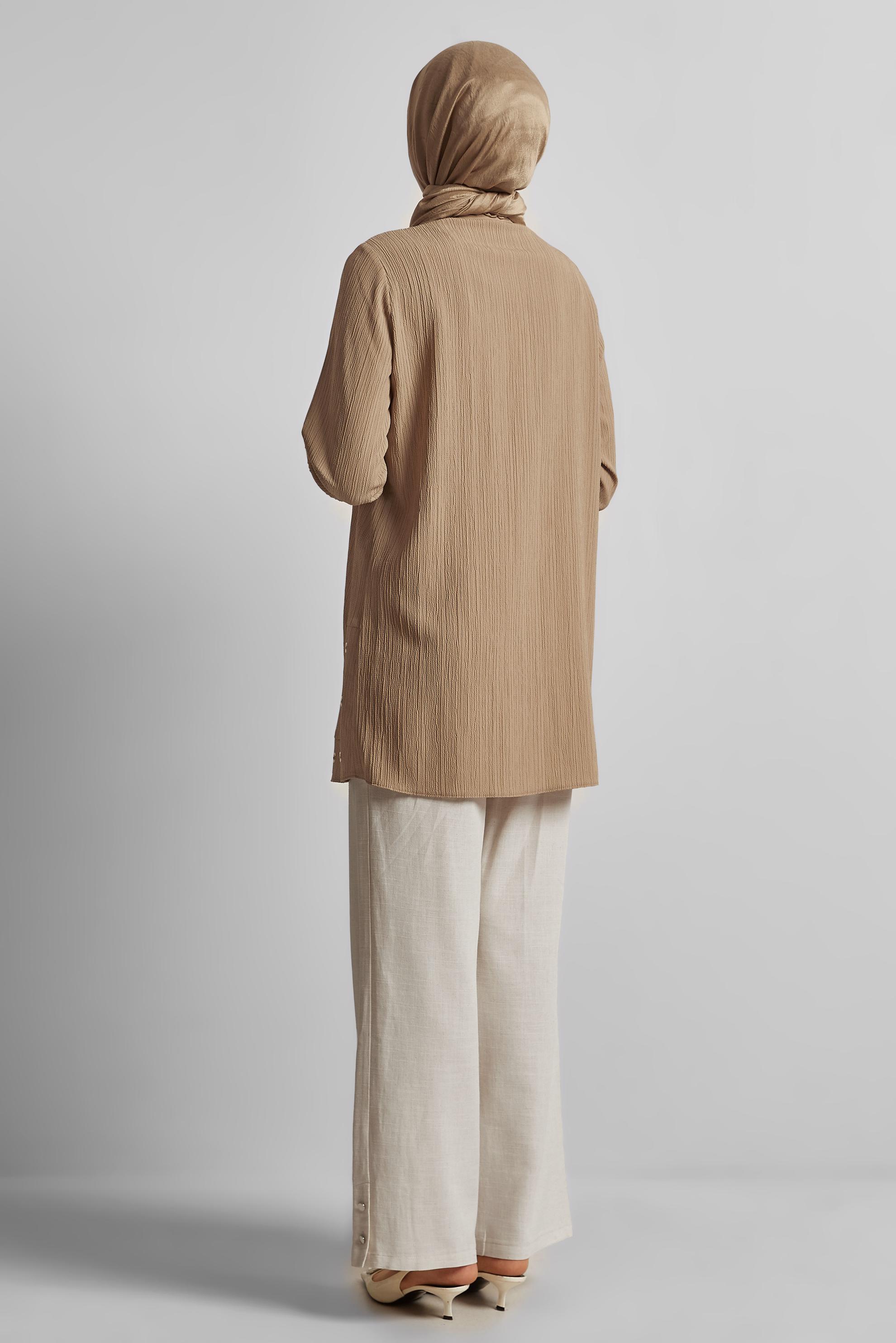 Tesettür giyim KAHVE ZİNCİR DETAYLI TUNİK 45722