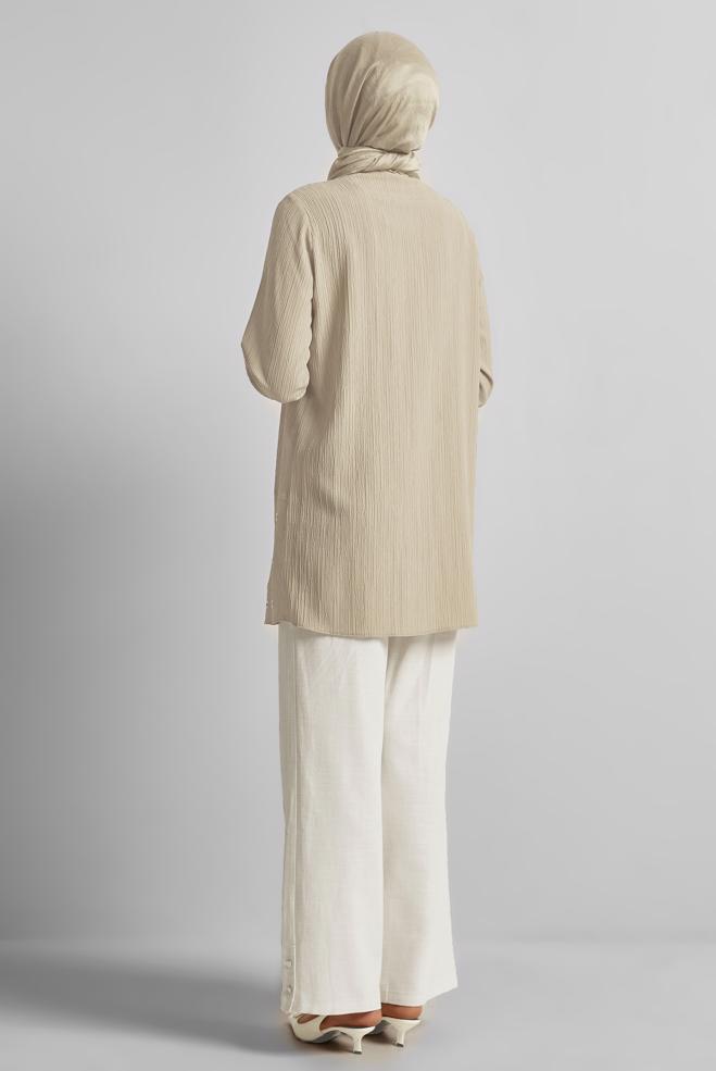 Vêtements hijab BEIGE TUNIQUE DÉTAILLÉE DE CHAÎNE 45722 - ALVİNA
