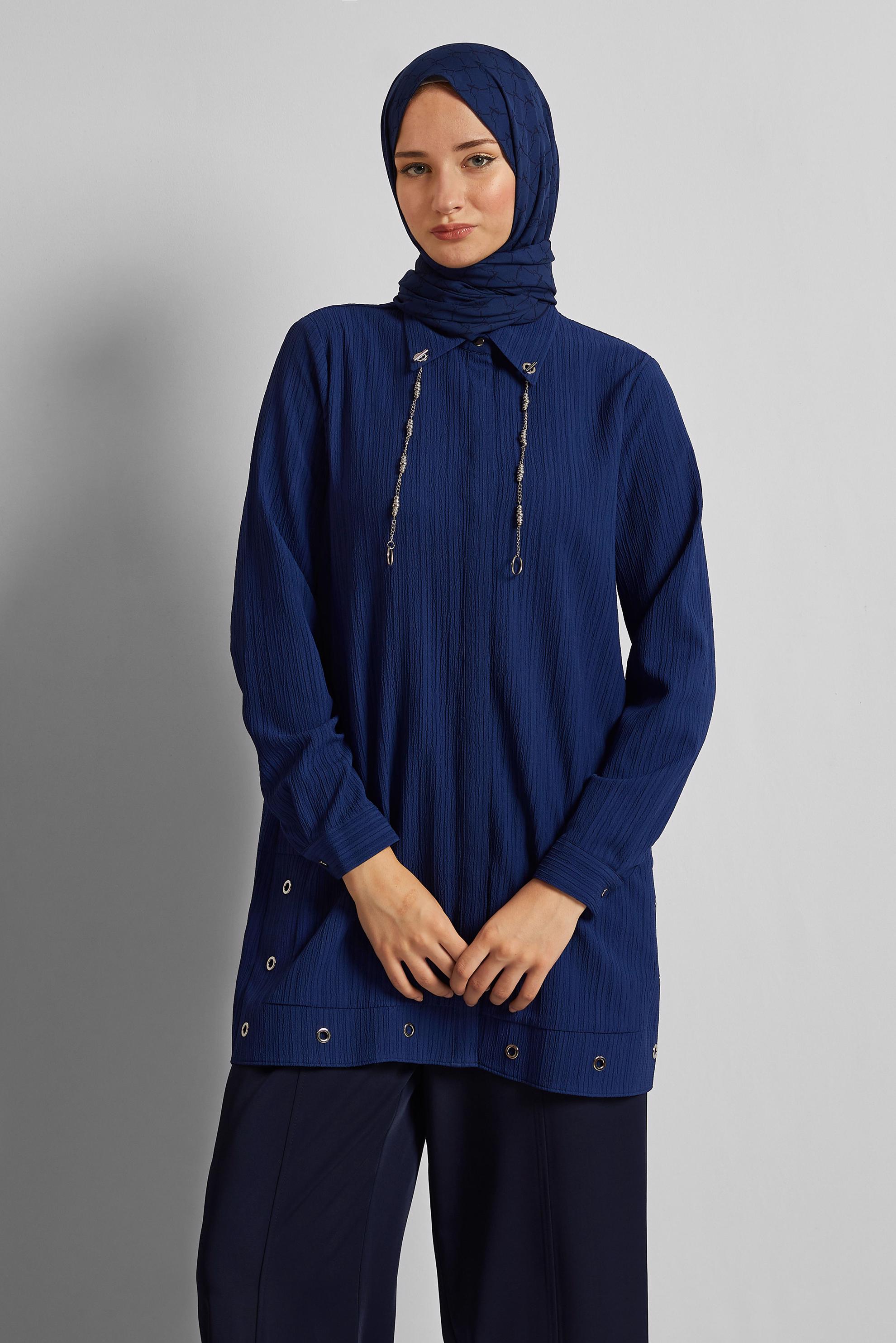 Tesettür giyim LACİVERT ZİNCİR DETAYLI TUNİK 45722