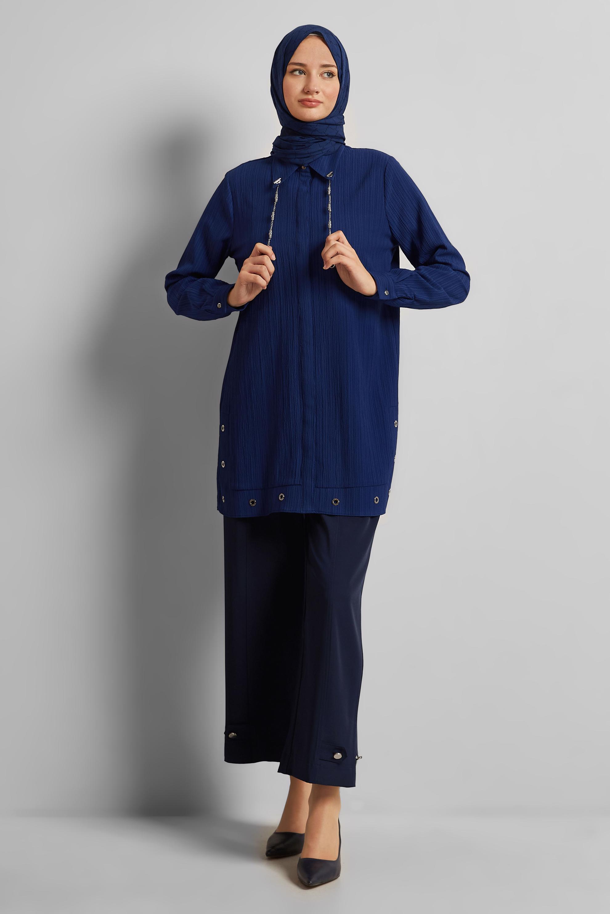 Tesettür giyim LACİVERT ZİNCİR DETAYLI TUNİK 45722