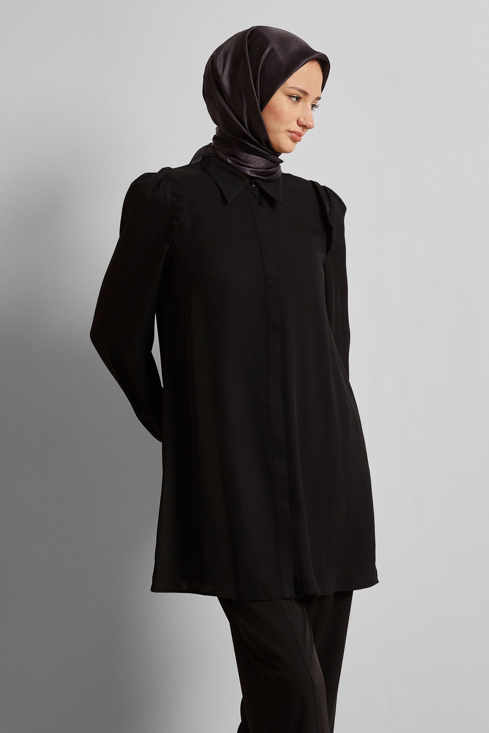 Tesettür giyim SİYAH GÖMLEK YAKA TUNİK 45723