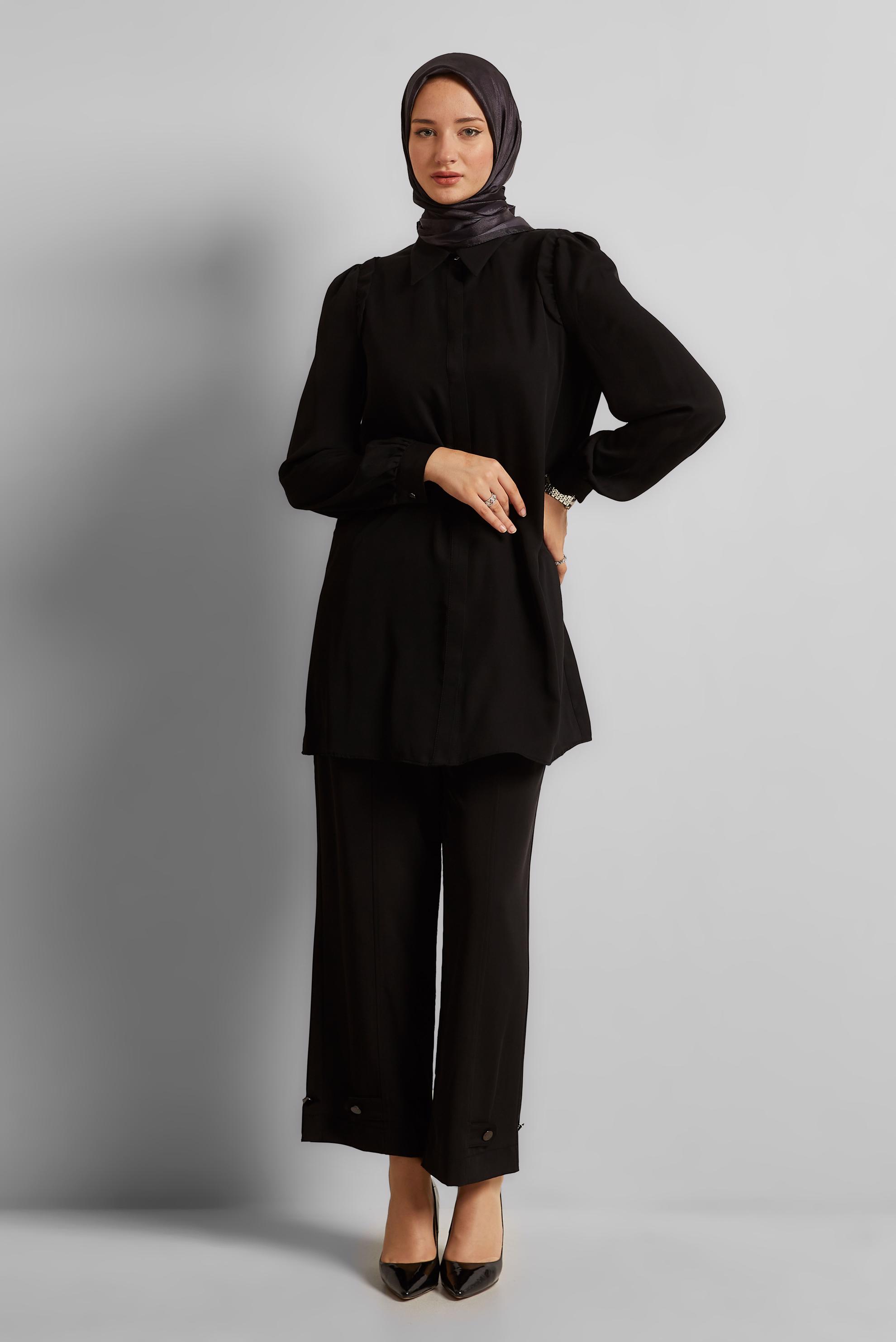 Tesettür giyim SİYAH GÖMLEK YAKA TUNİK 45723