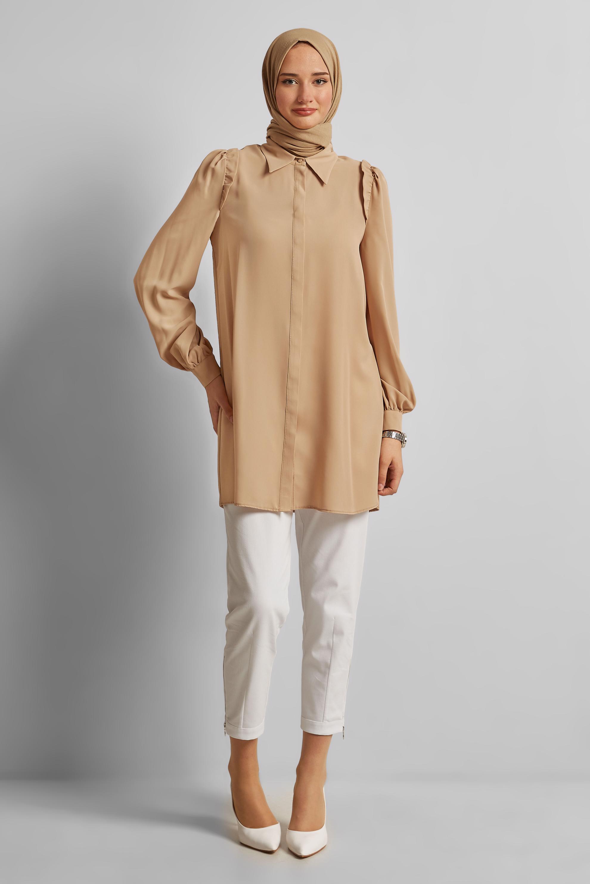 Vêtements hijab BEIGE TUNIQUE COL CHEMISE 45723