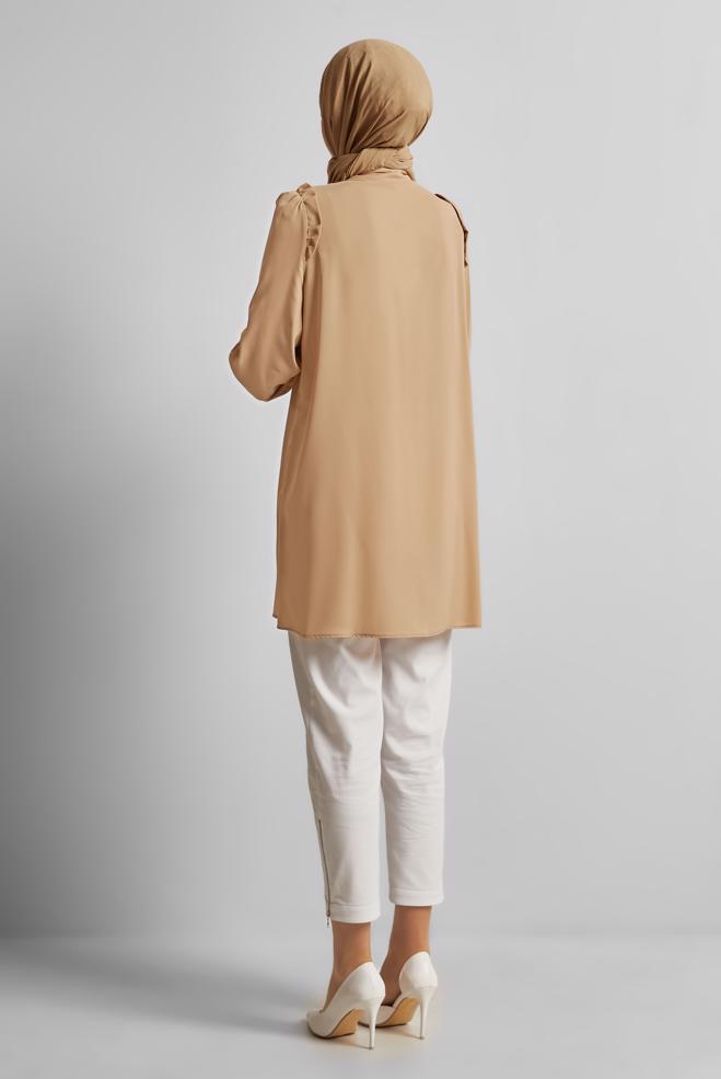 Vêtements hijab BEIGE TUNIQUE COL CHEMISE 45723 - ALVİNA