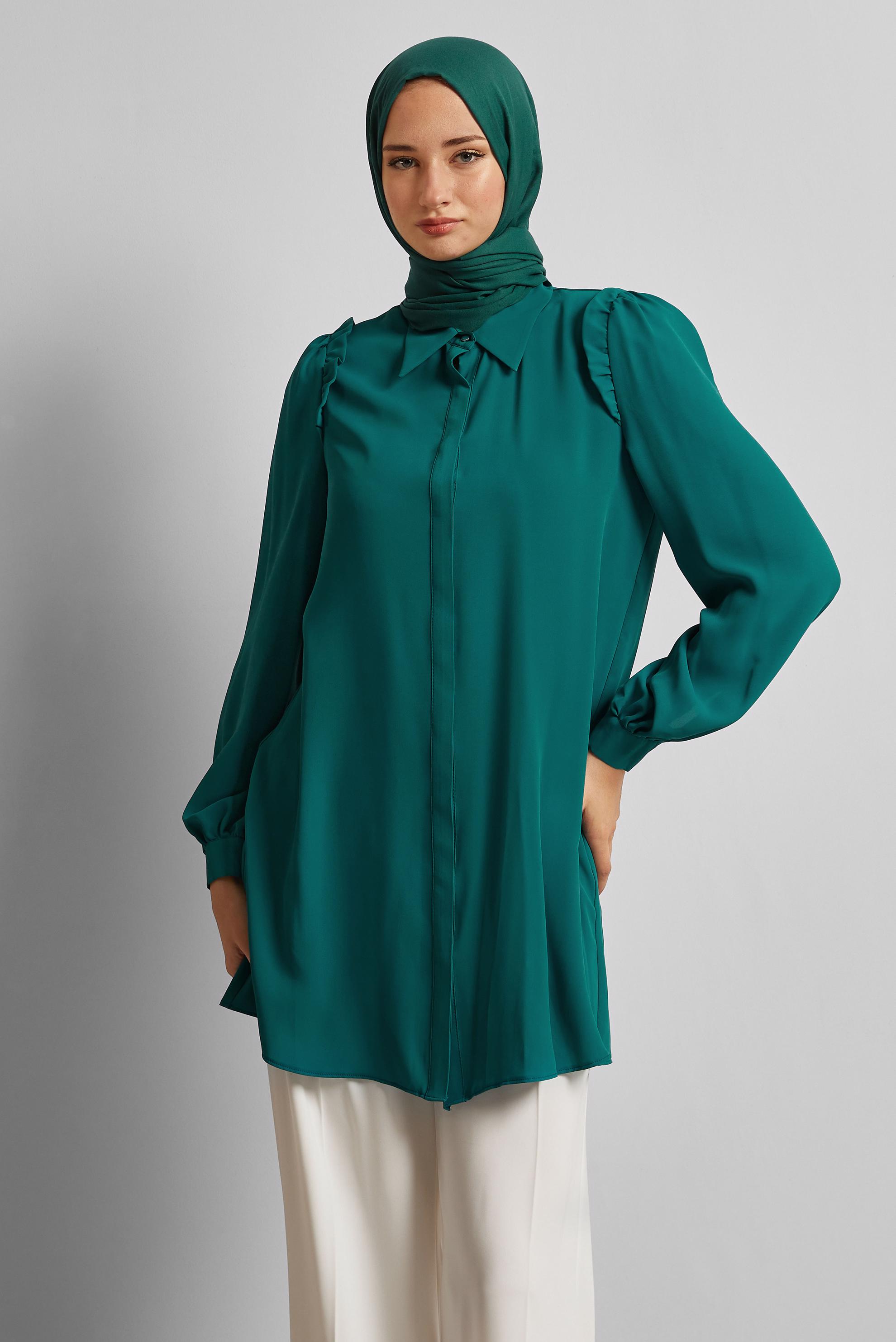Tesettür giyim MAVİ GÖMLEK YAKA TUNİK 45723