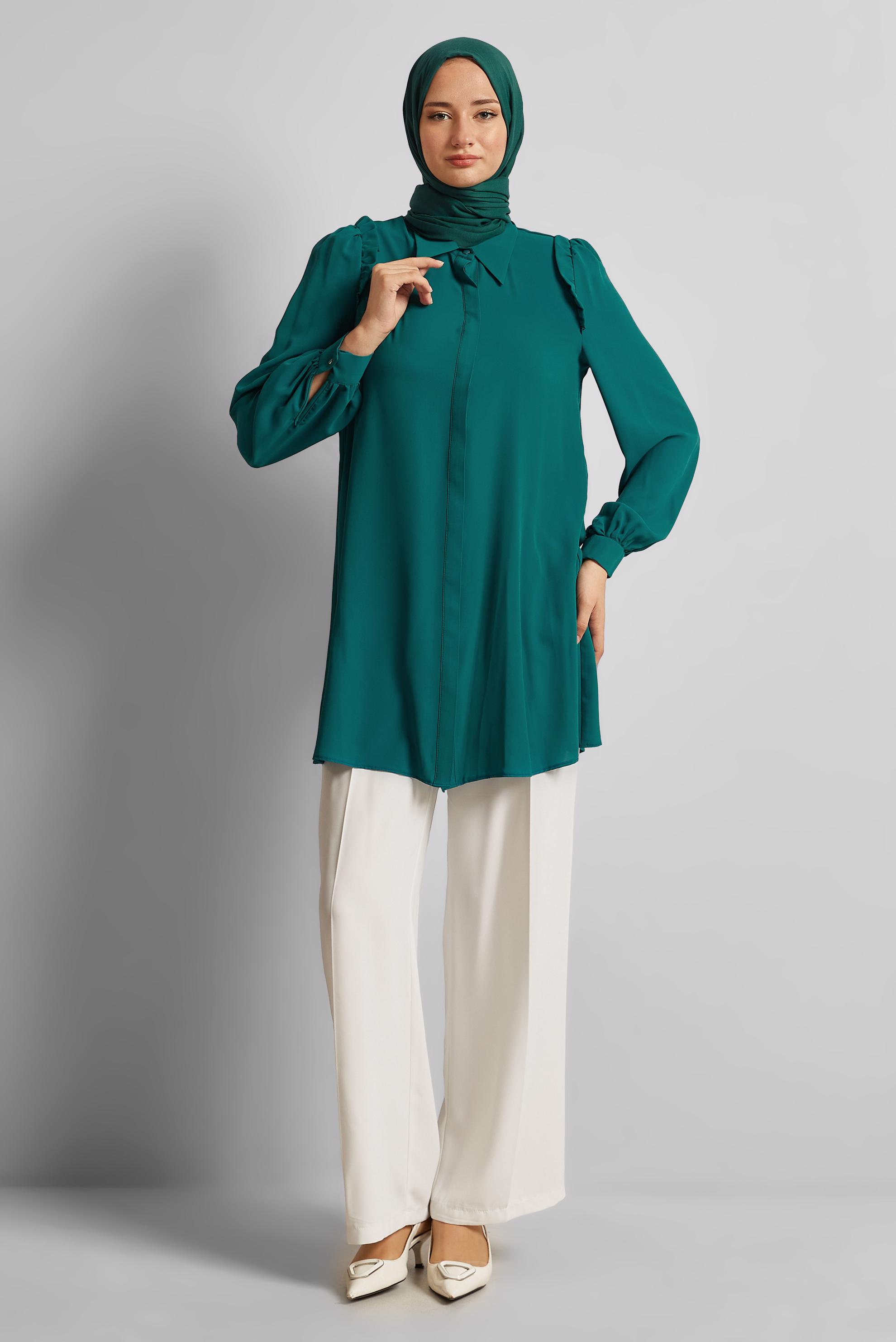 Tesettür giyim MAVİ GÖMLEK YAKA TUNİK 45723