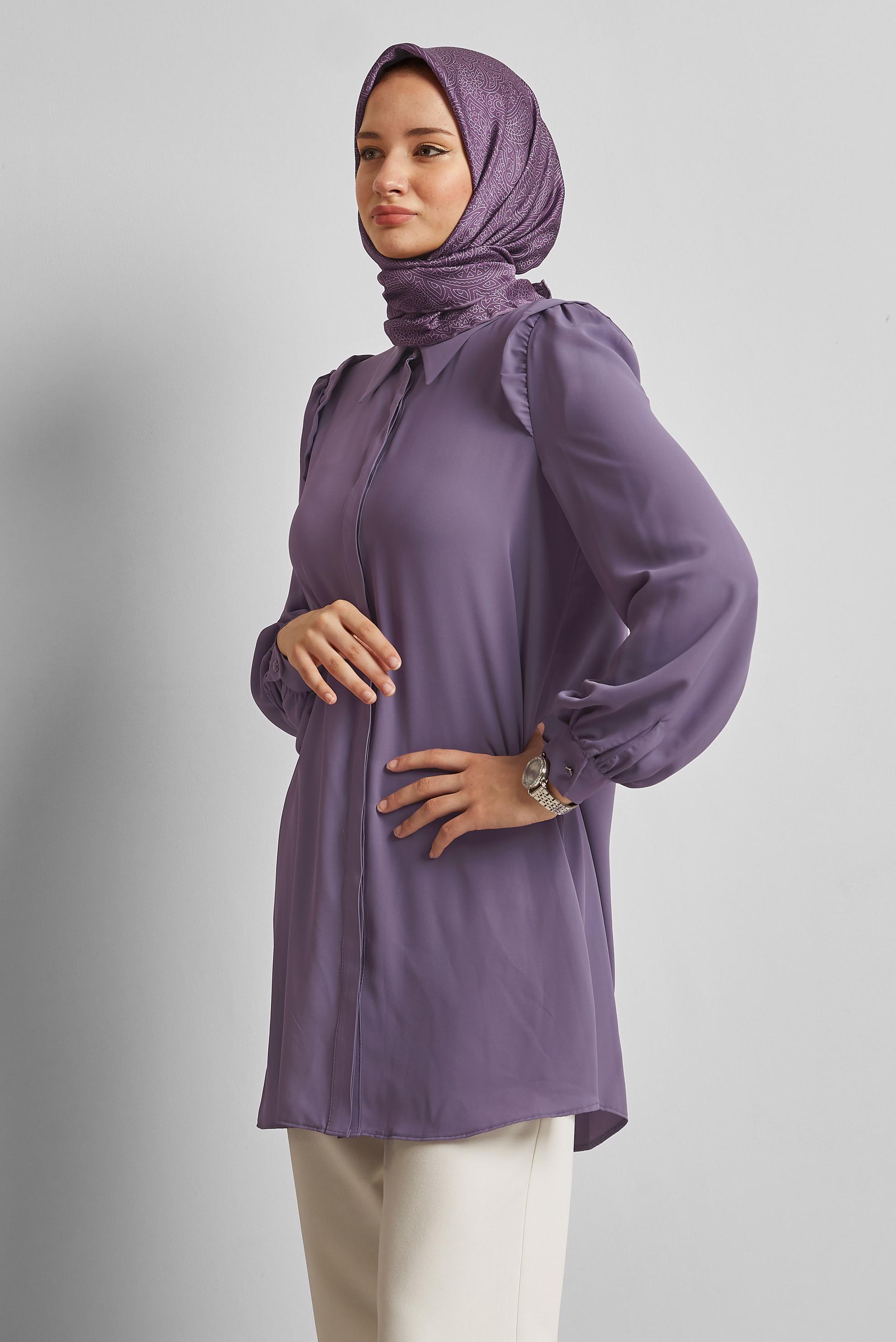 Tesettür giyim MOR GÖMLEK YAKA TUNİK 45723