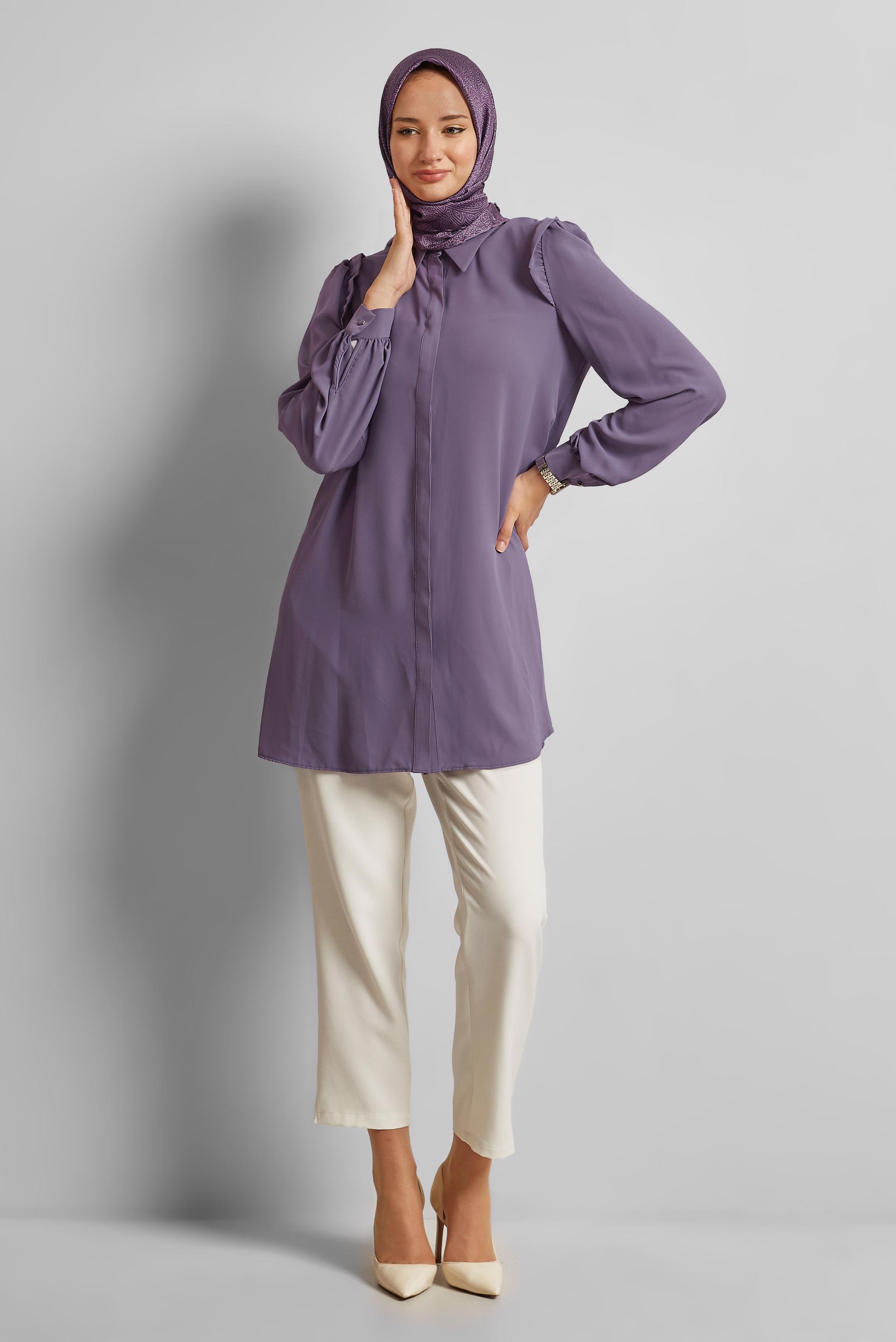 Tesettür giyim MOR GÖMLEK YAKA TUNİK 45723