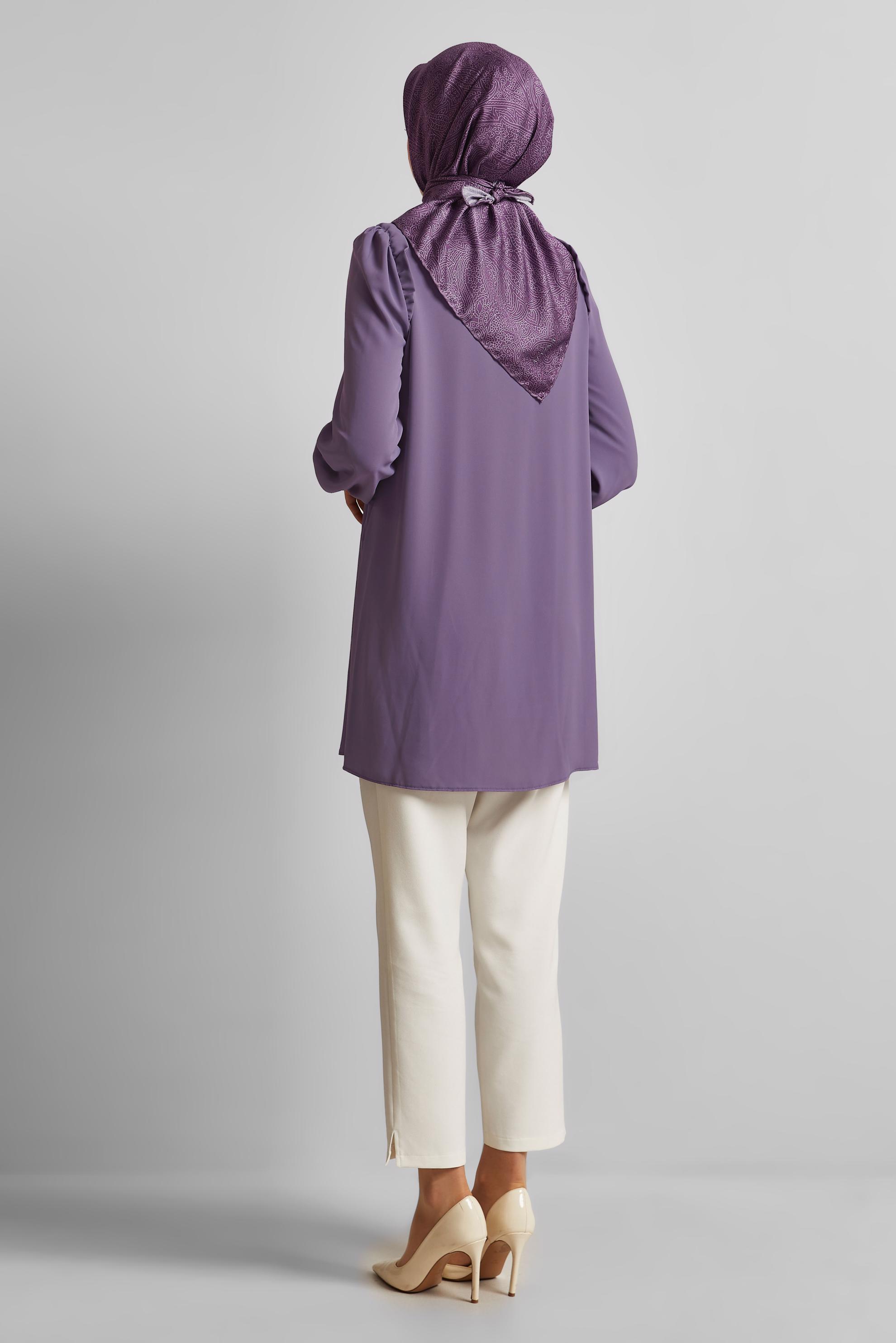 Tesettür giyim MOR GÖMLEK YAKA TUNİK 45723