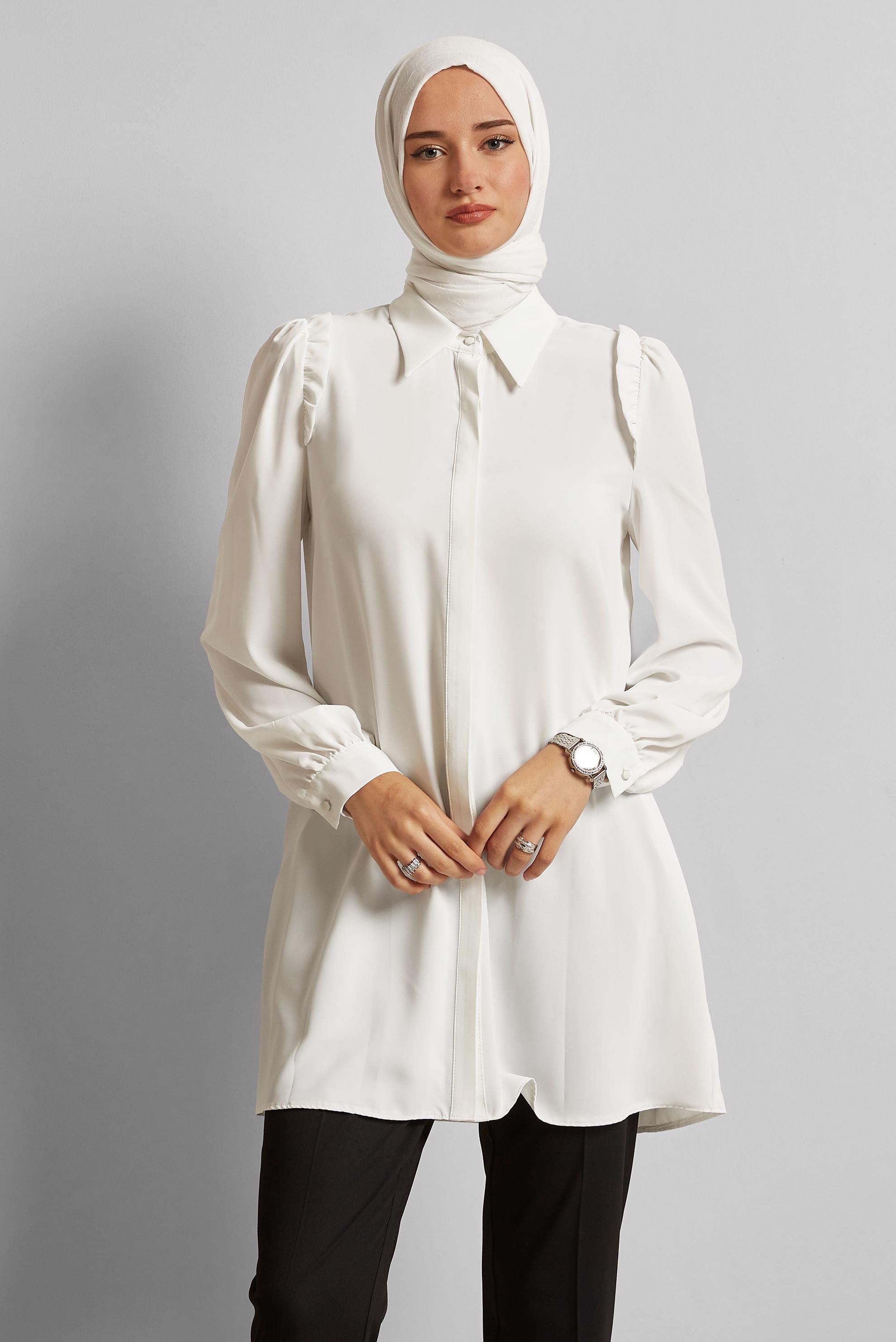 Tesettür giyim BEYAZ GÖMLEK YAKA TUNİK 45723