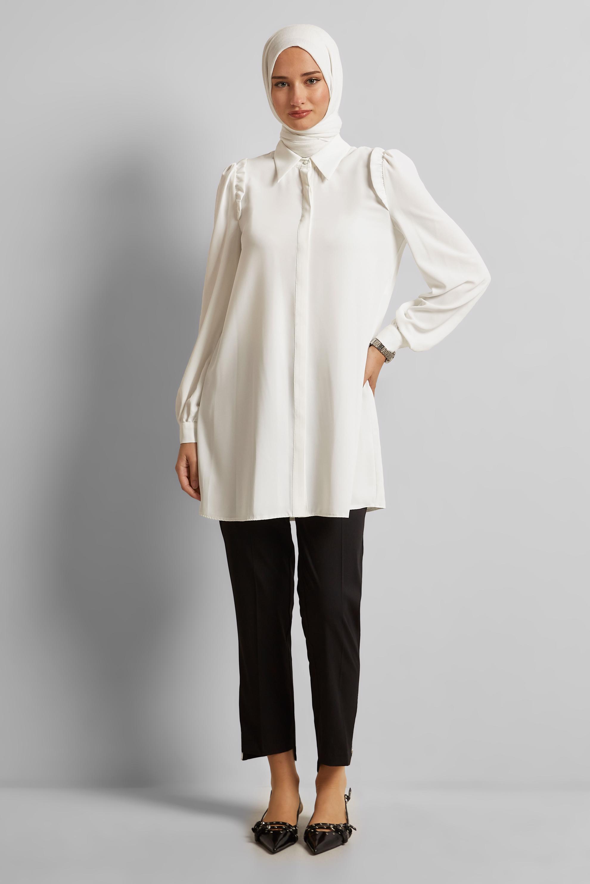 Tesettür giyim BEYAZ GÖMLEK YAKA TUNİK 45723