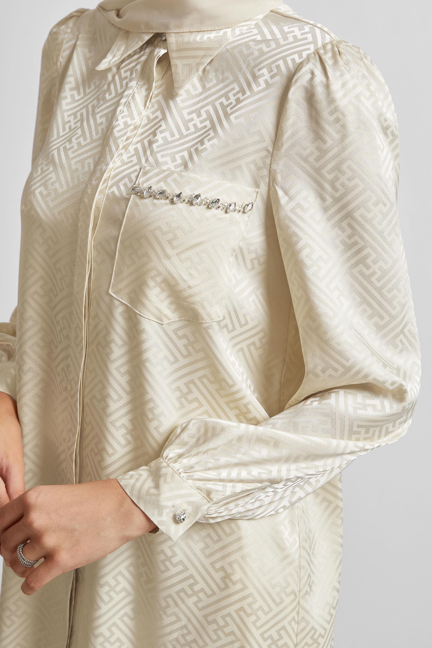 Tesettür giyim BEJ SATEN JAKAR TUNİK 45724