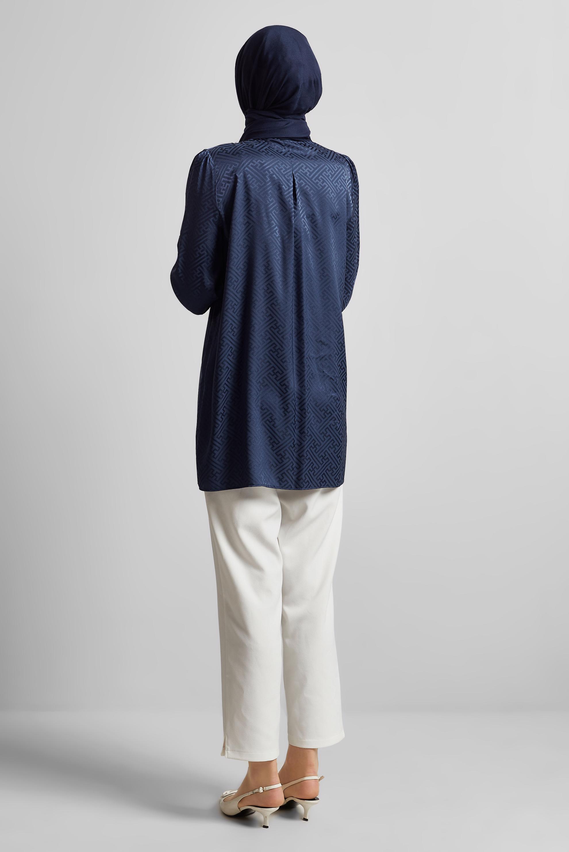 Tesettür giyim LACİVERT SATEN JAKAR TUNİK 45724