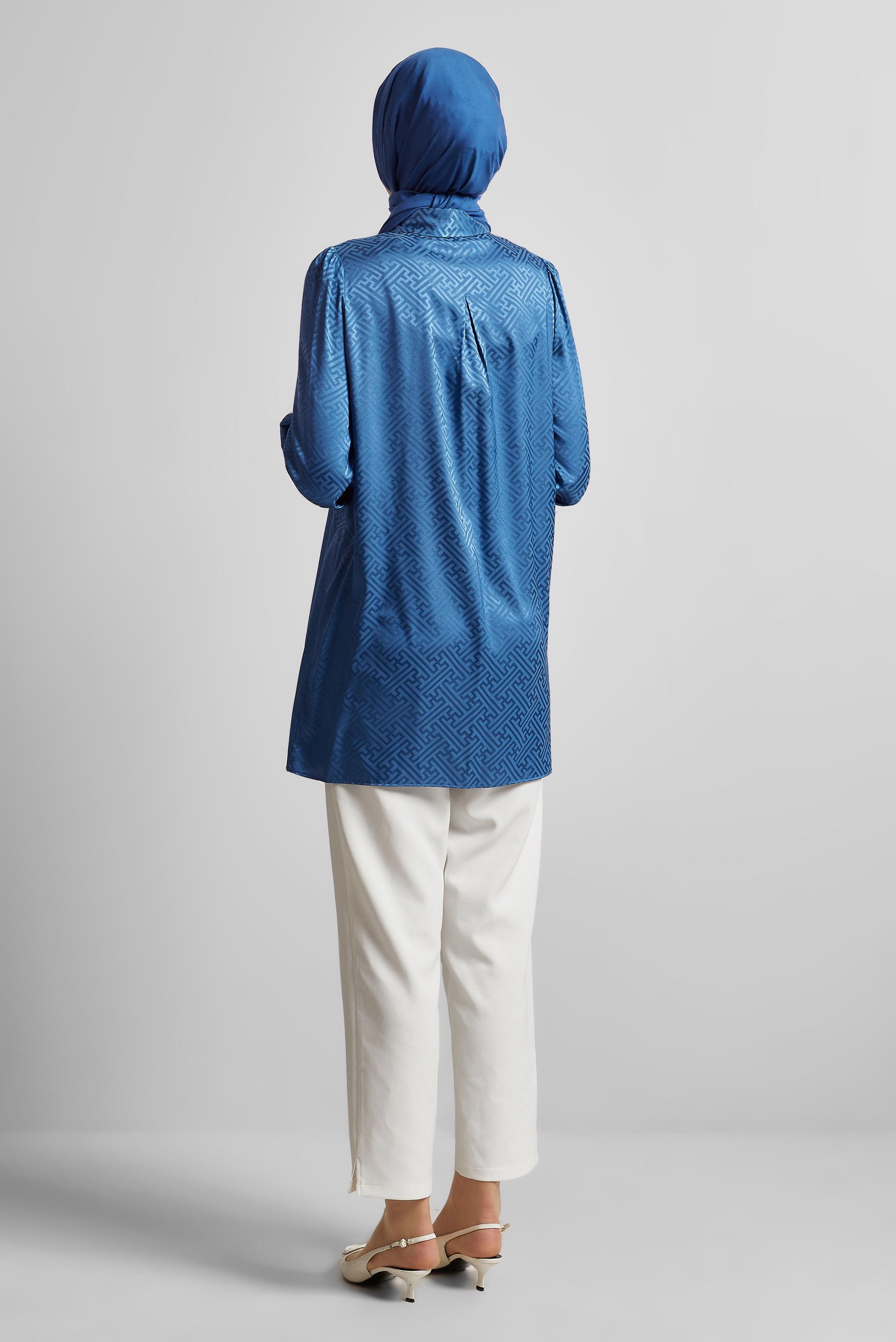 Tesettür giyim LACİVERT SATEN JAKAR TUNİK 45724