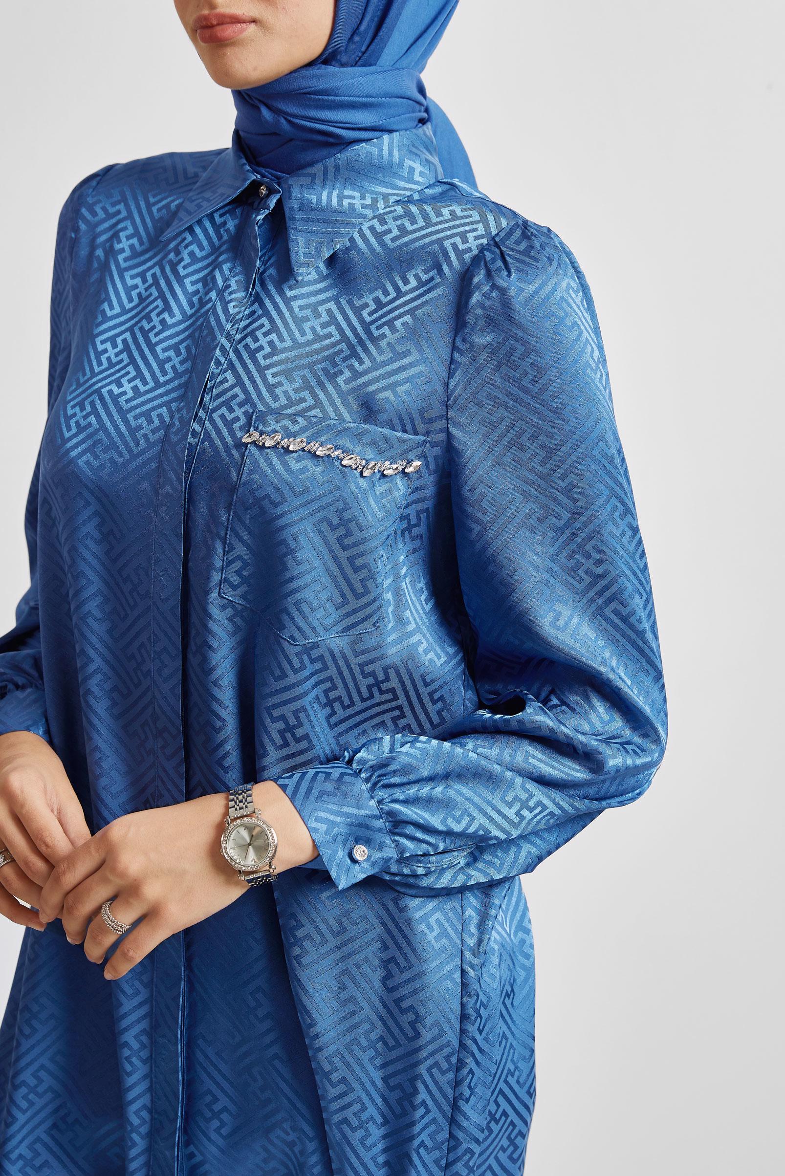 Tesettür giyim LACİVERT SATEN JAKAR TUNİK 45724