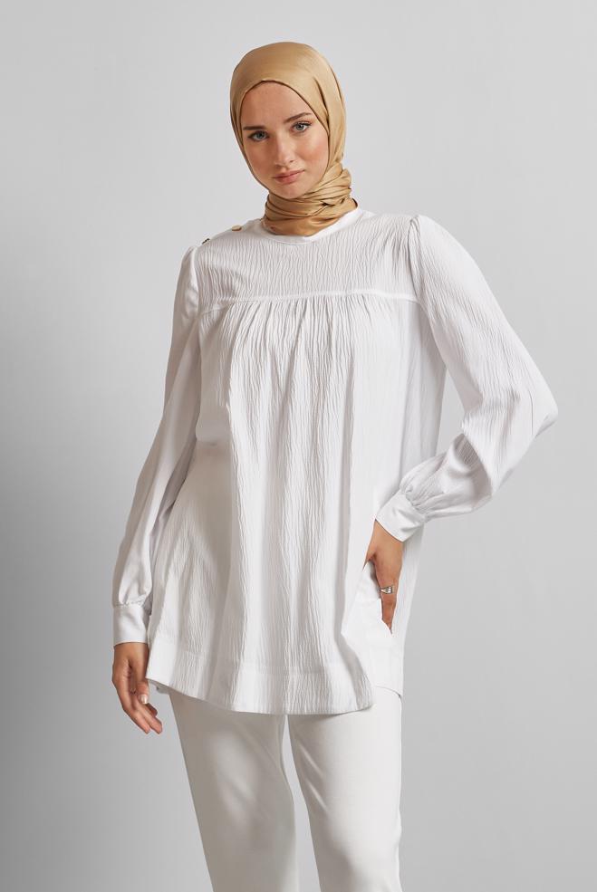 Hijab-Kleidung WEISS TUNIKA MIT KNOPFDETAIL 45731 - ALVİNA