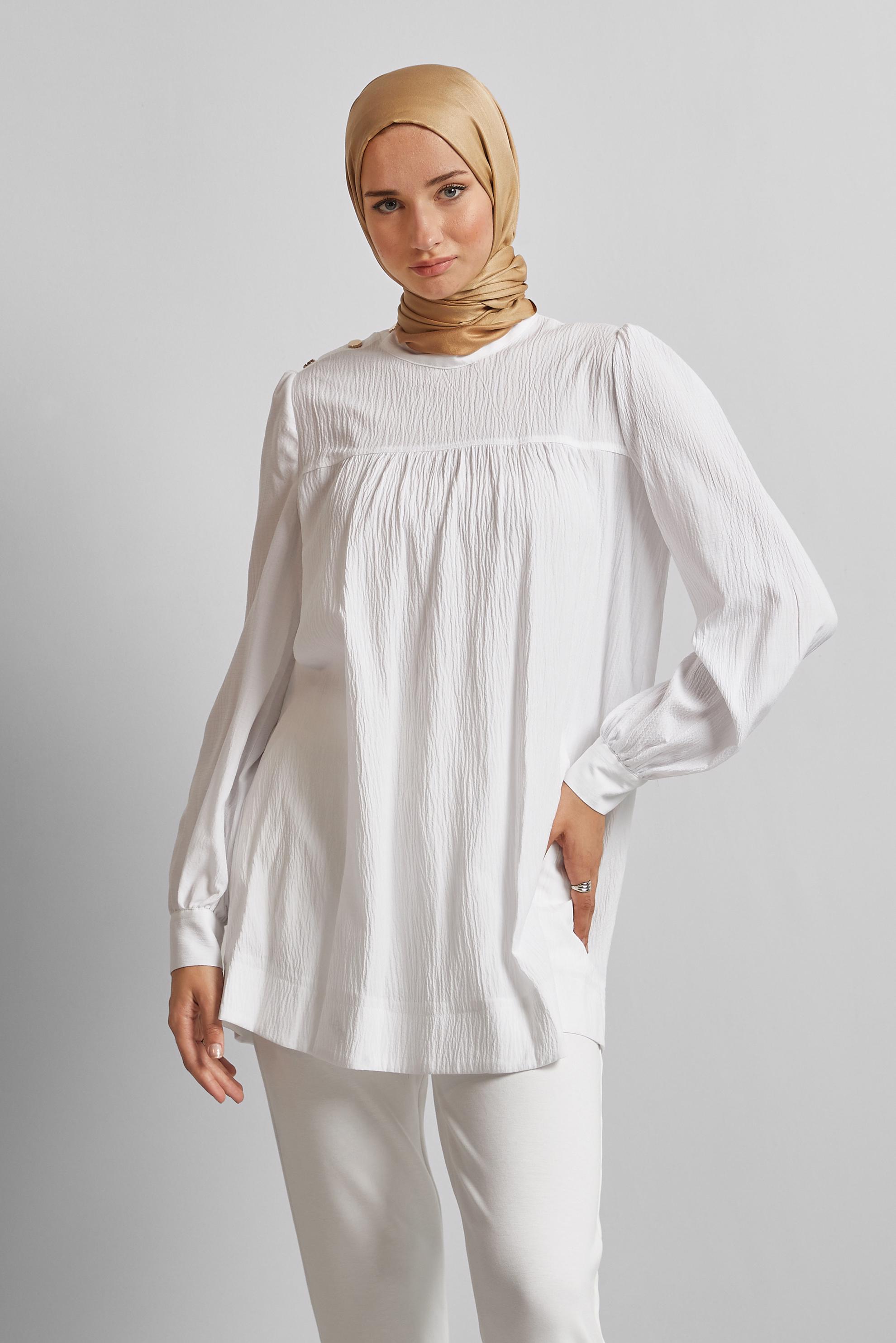 Tesettür giyim BEYAZ DÜĞME DETAYLI TUNİK 45731