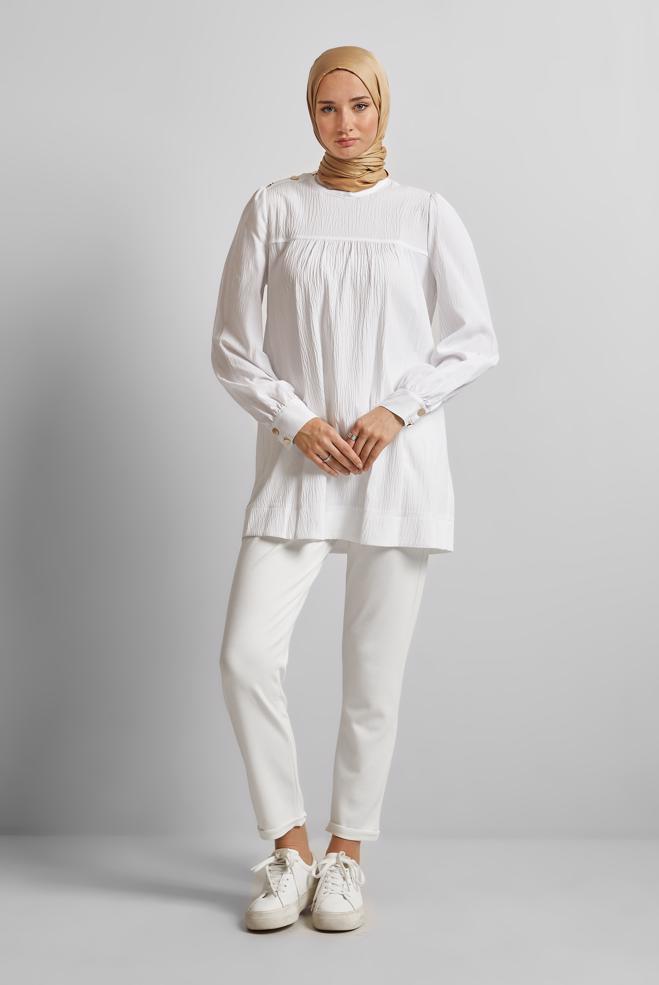 Hijab-Kleidung WEISS TUNIKA MIT KNOPFDETAIL 45731 - ALVİNA