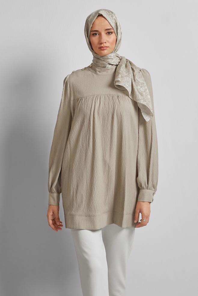 Hijab-Kleidung BEIGE TUNIKA MIT KNOPFDETAIL 45731 - ALVİNA