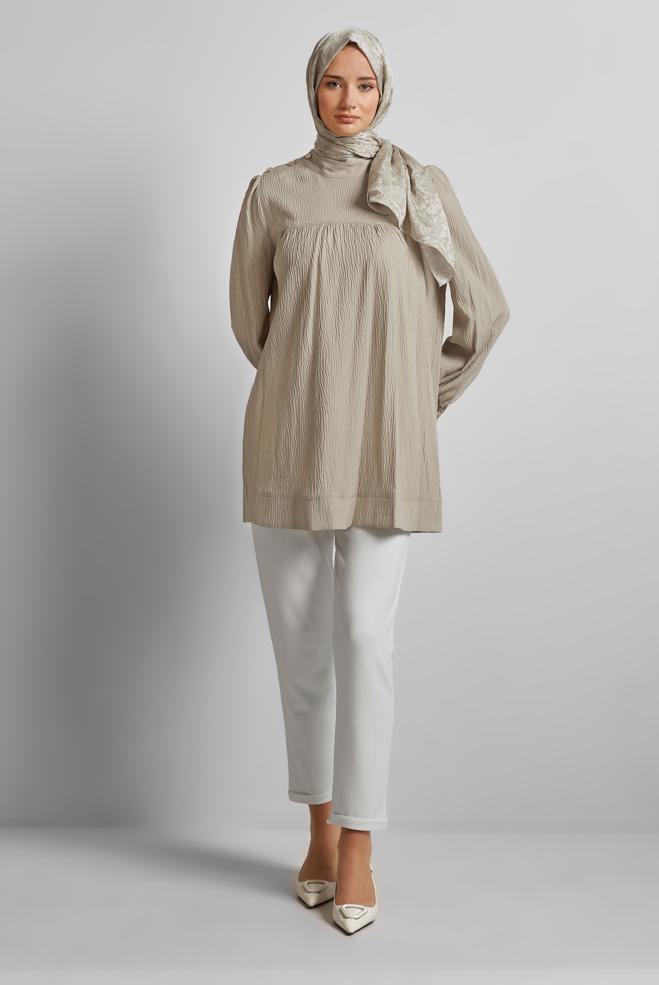 Hijab-Kleidung BEIGE TUNIKA MIT KNOPFDETAIL 45731 - ALVİNA