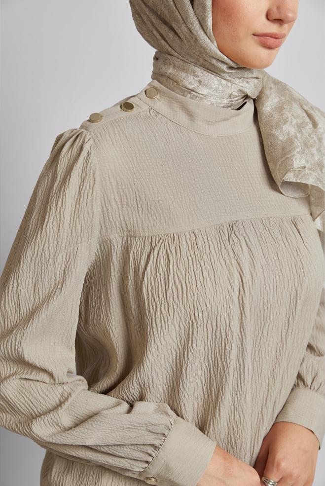 Hijab-Kleidung BEIGE TUNIKA MIT KNOPFDETAIL 45731 - ALVİNA