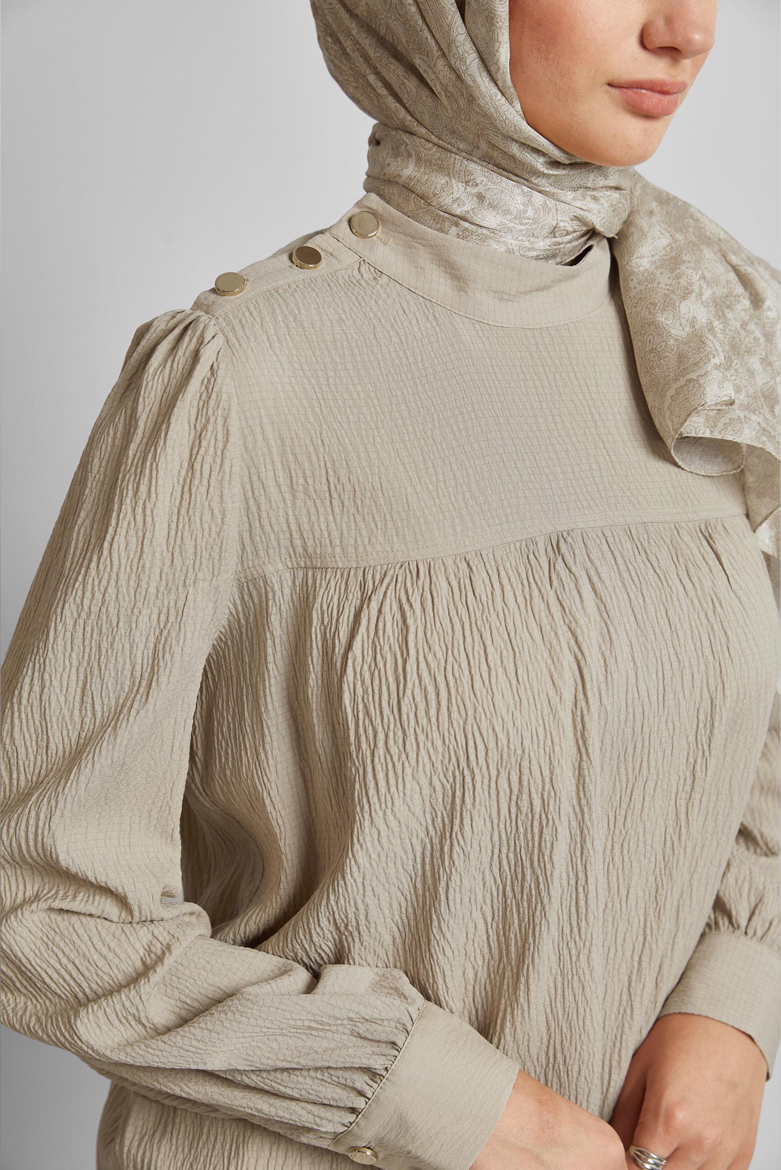 Tesettür giyim BEJ DÜĞME DETAYLI TUNİK 45731