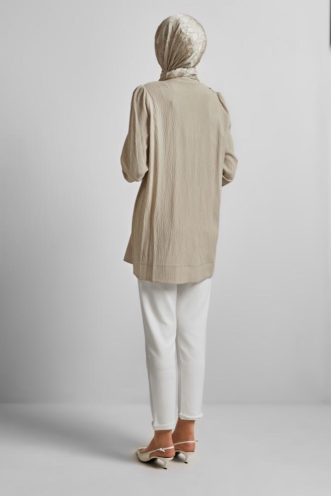 Hijab-Kleidung BEIGE TUNIKA MIT KNOPFDETAIL 45731 - ALVİNA