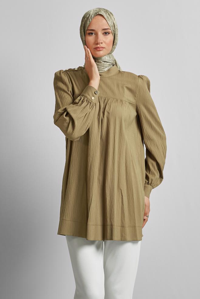 Hijab-Kleidung BRAUN TUNIKA MIT KNOPFDETAIL 45731 - ALVİNA