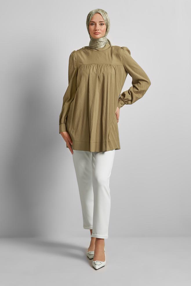 Hijab-Kleidung BRAUN TUNIKA MIT KNOPFDETAIL 45731 - ALVİNA