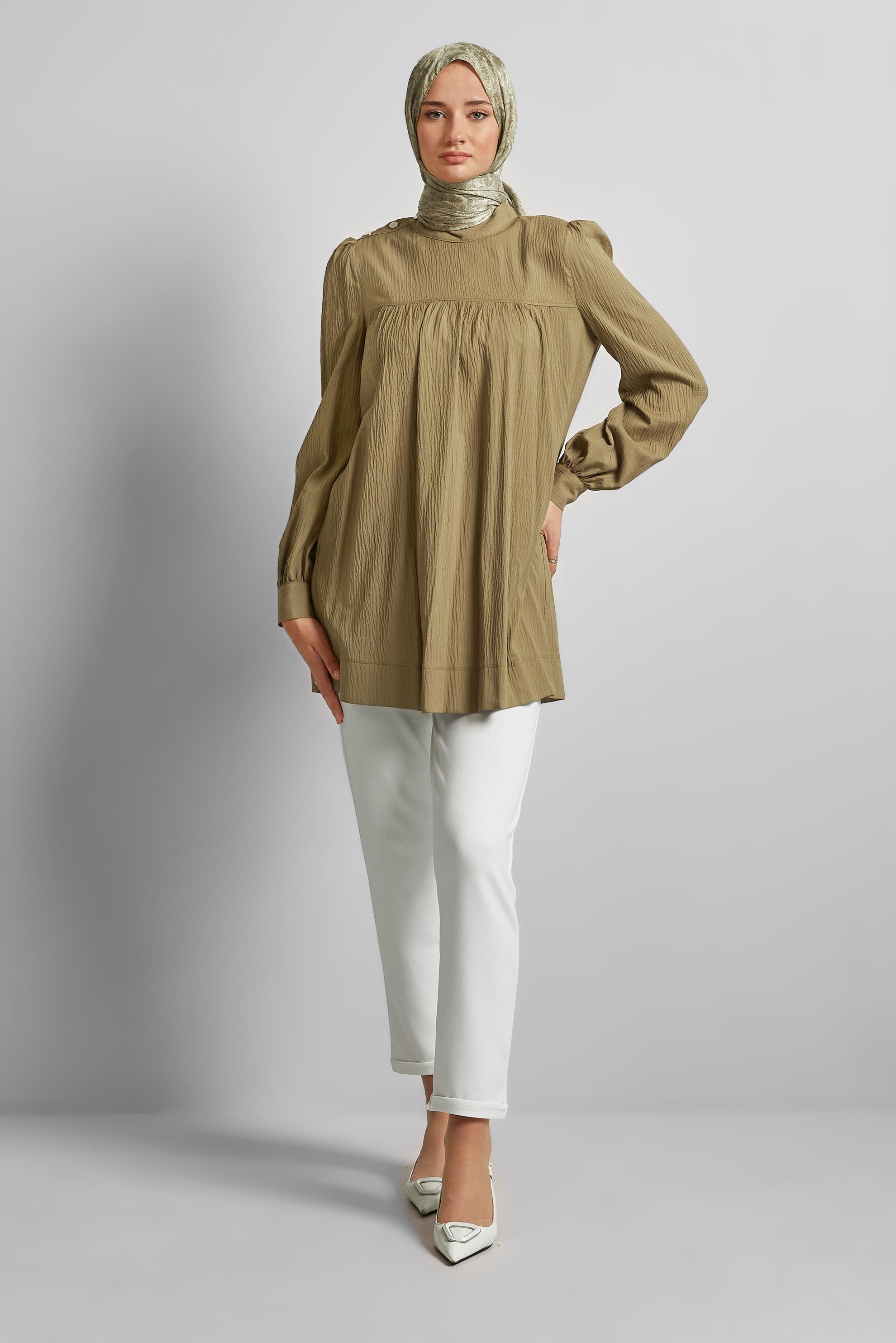 Tesettür giyim KAHVE DÜĞME DETAYLI TUNİK 45731