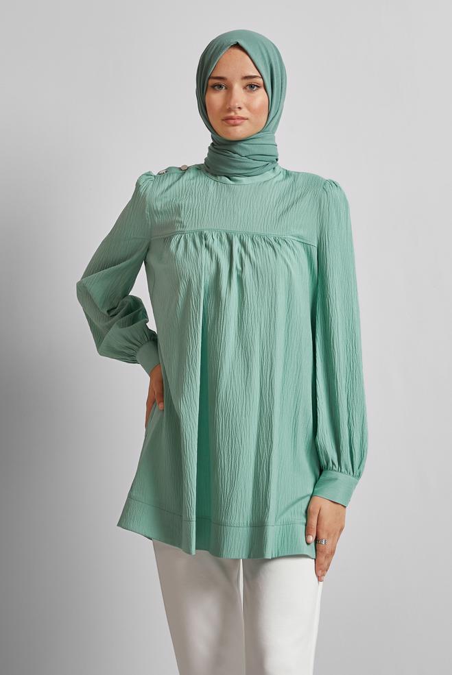 Hijab-Kleidung GRÜN TUNIKA MIT KNOPFDETAIL 45731 - ALVİNA