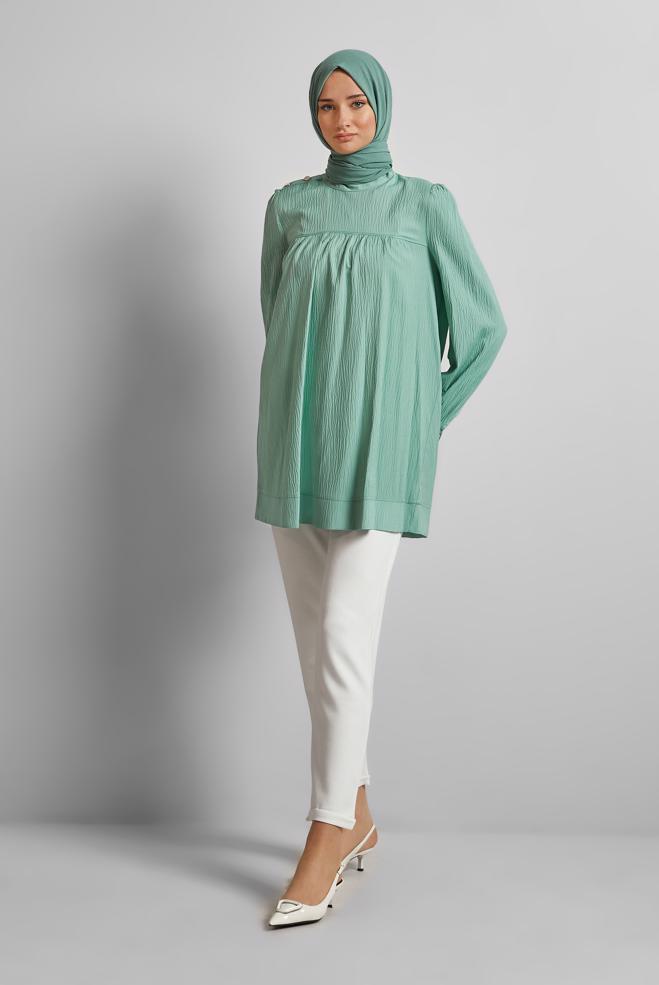 Hijab-Kleidung GRÜN TUNIKA MIT KNOPFDETAIL 45731 - ALVİNA