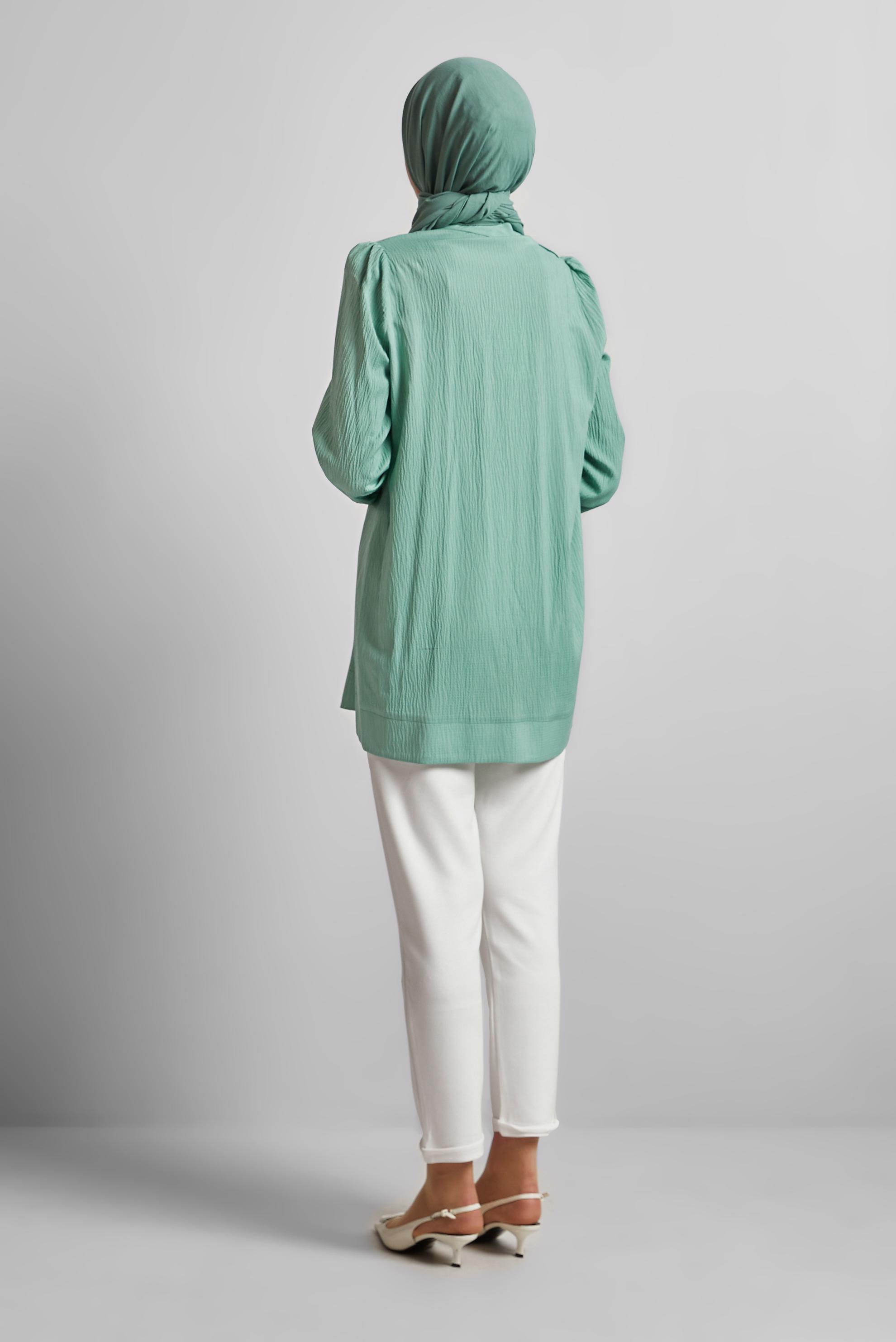 Tesettür giyim YEŞİL DÜĞME DETAYLI TUNİK 45731