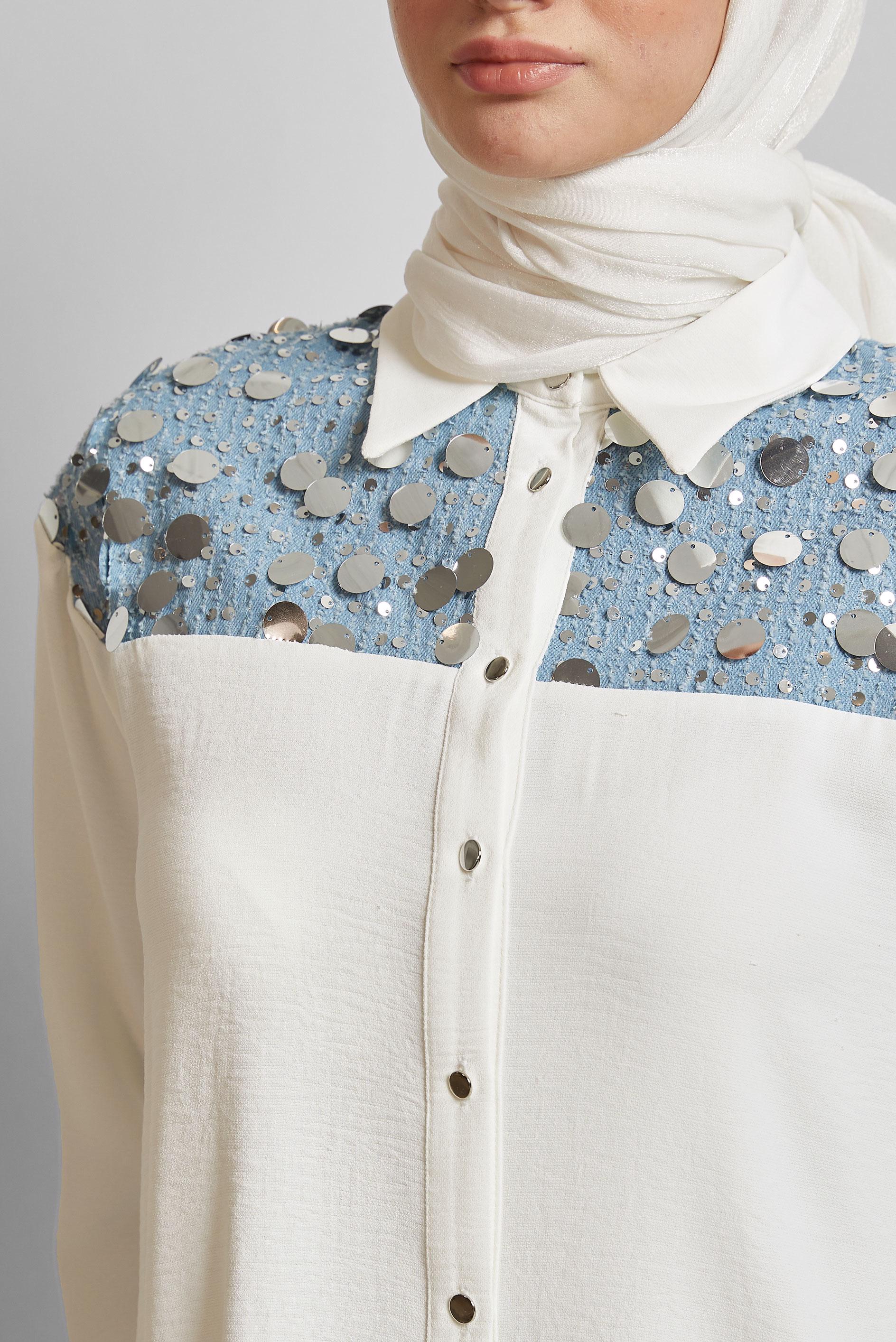 Tesettür giyim BEYAZ PUL DETAYLI TUNİK 45732