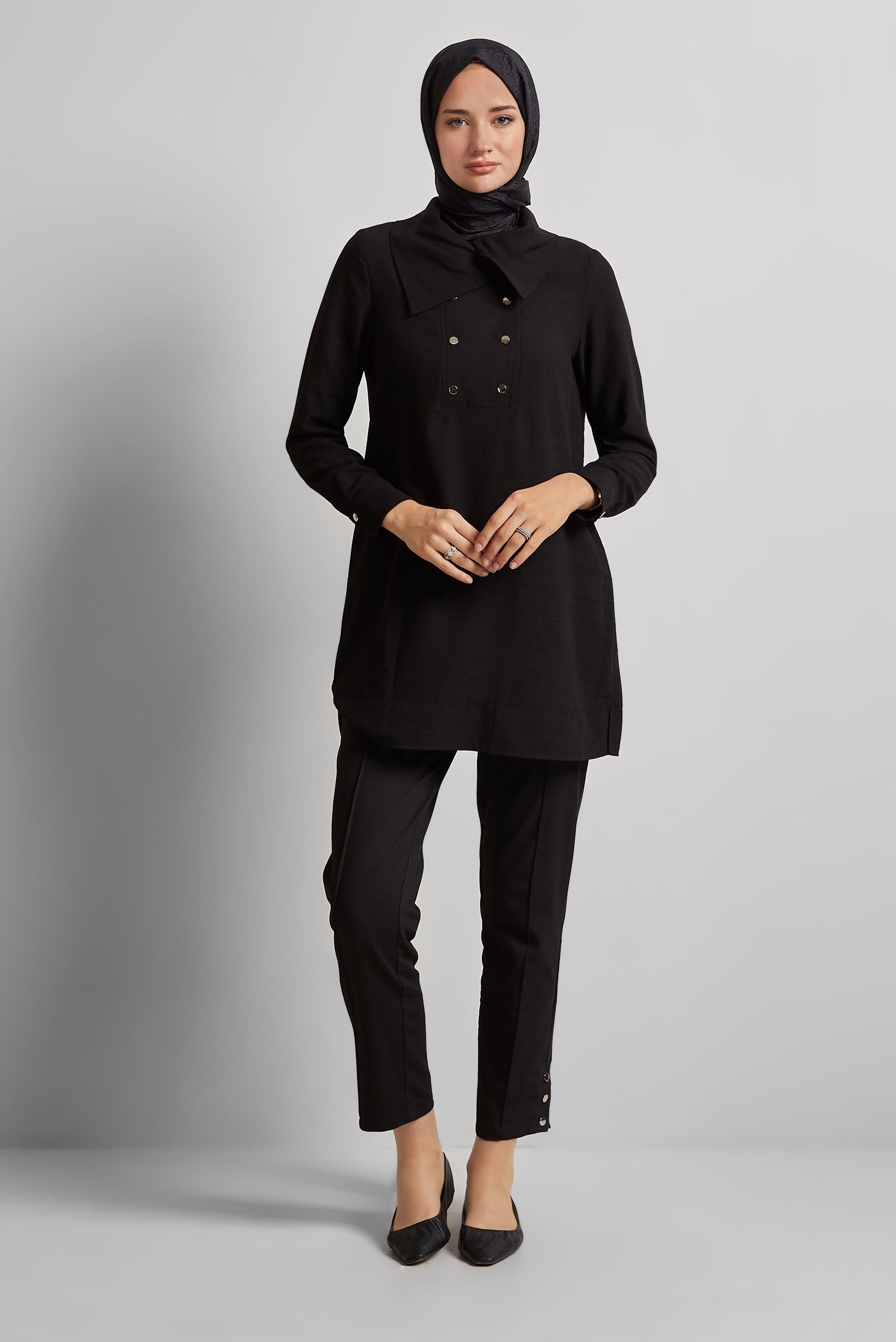 Tesettür giyim SİYAH ÇITÇIT DETAYLI TUNİK 45733