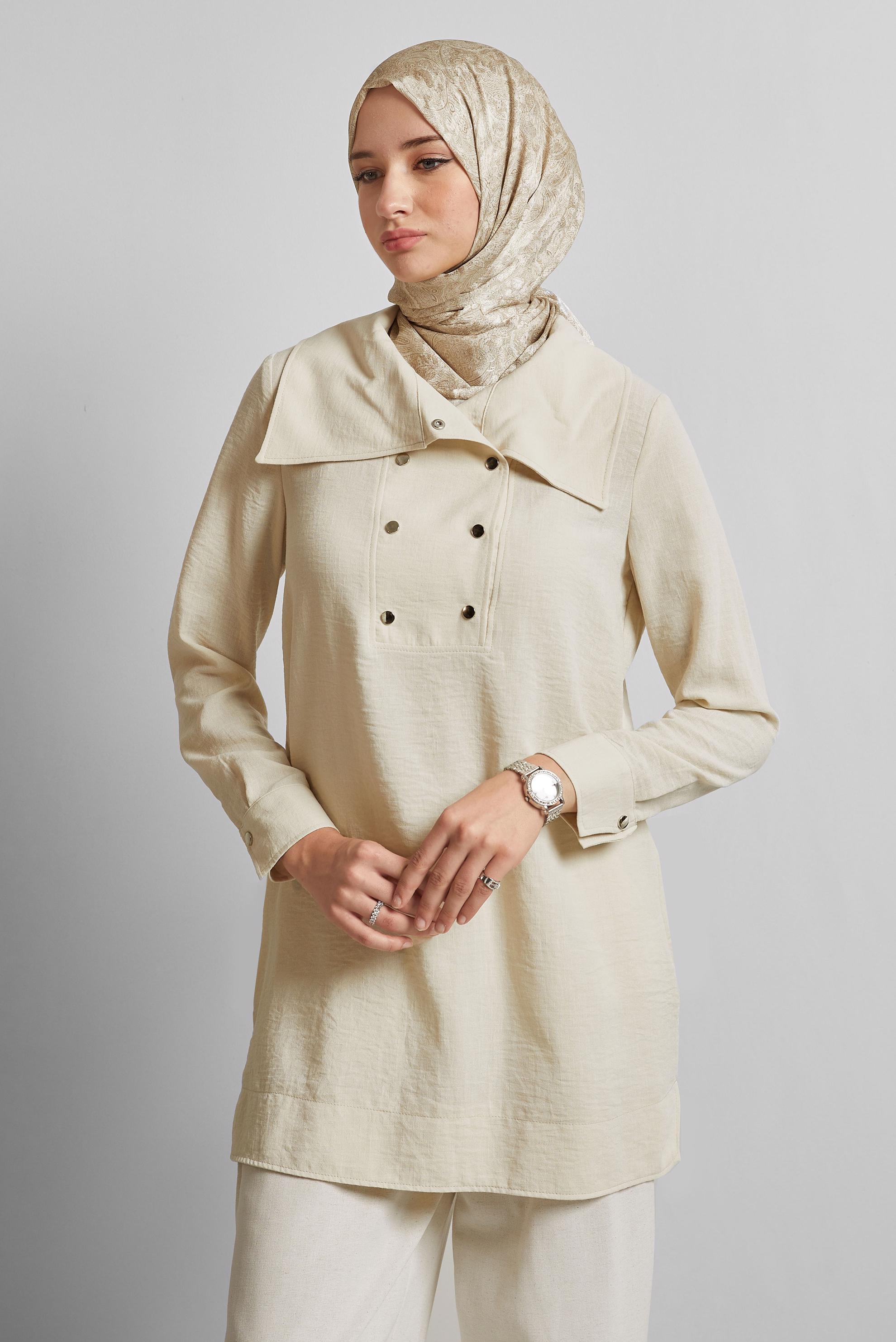 Tesettür giyim EKRU ÇITÇIT DETAYLI TUNİK 45733