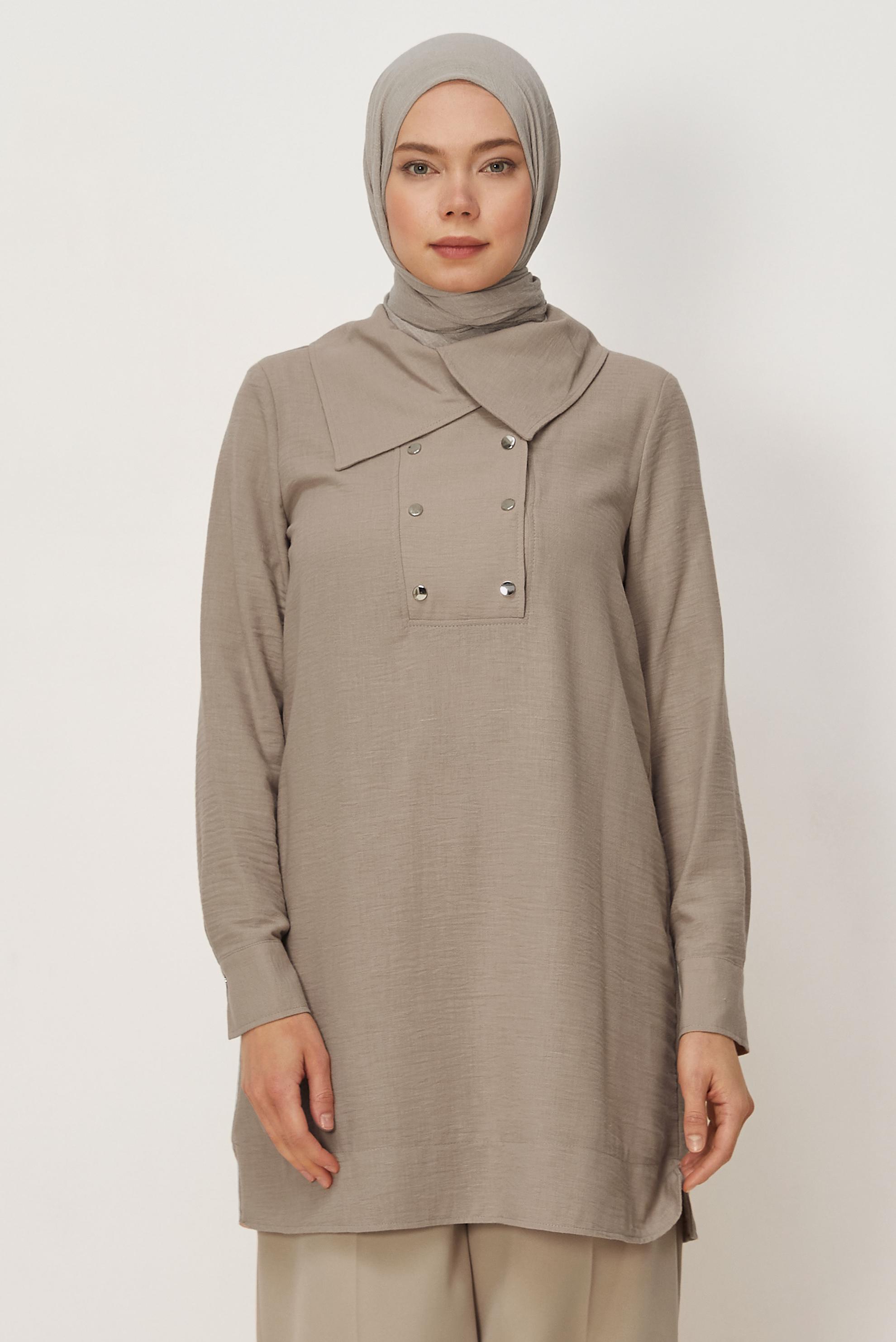 Vêtements hijab BEIGE TUNIQUE DÉTAILLÉE À PRESSION 45733