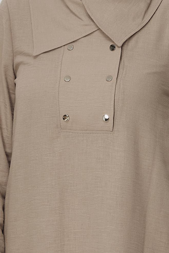 Vêtements hijab BEIGE TUNIQUE DÉTAILLÉE À PRESSION 45733 - ALVİNA