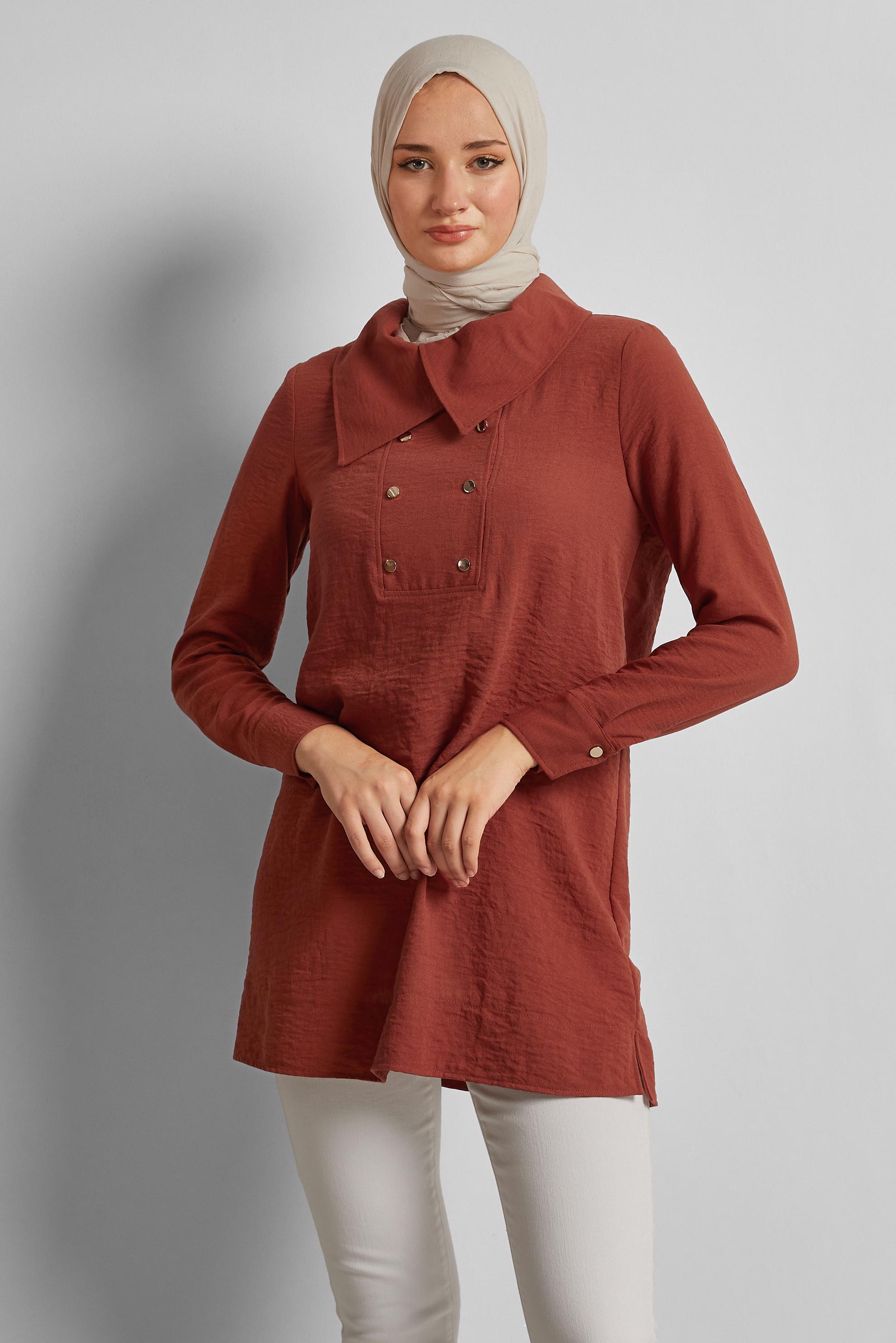 Tesettür giyim TURUNCU ÇITÇIT DETAYLI TUNİK 45733