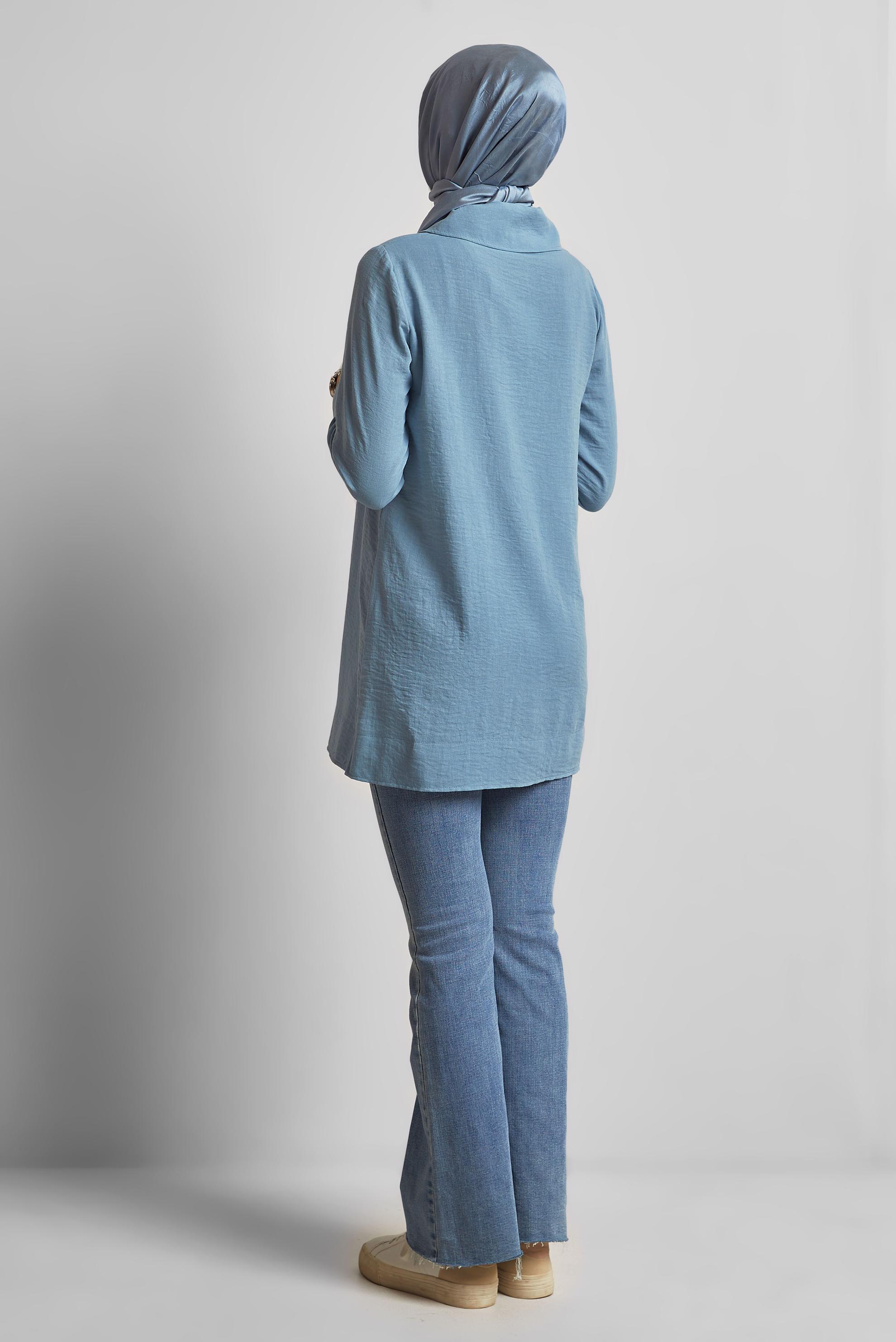 Tesettür giyim MAVİ ÇITÇIT DETAYLI TUNİK 45733