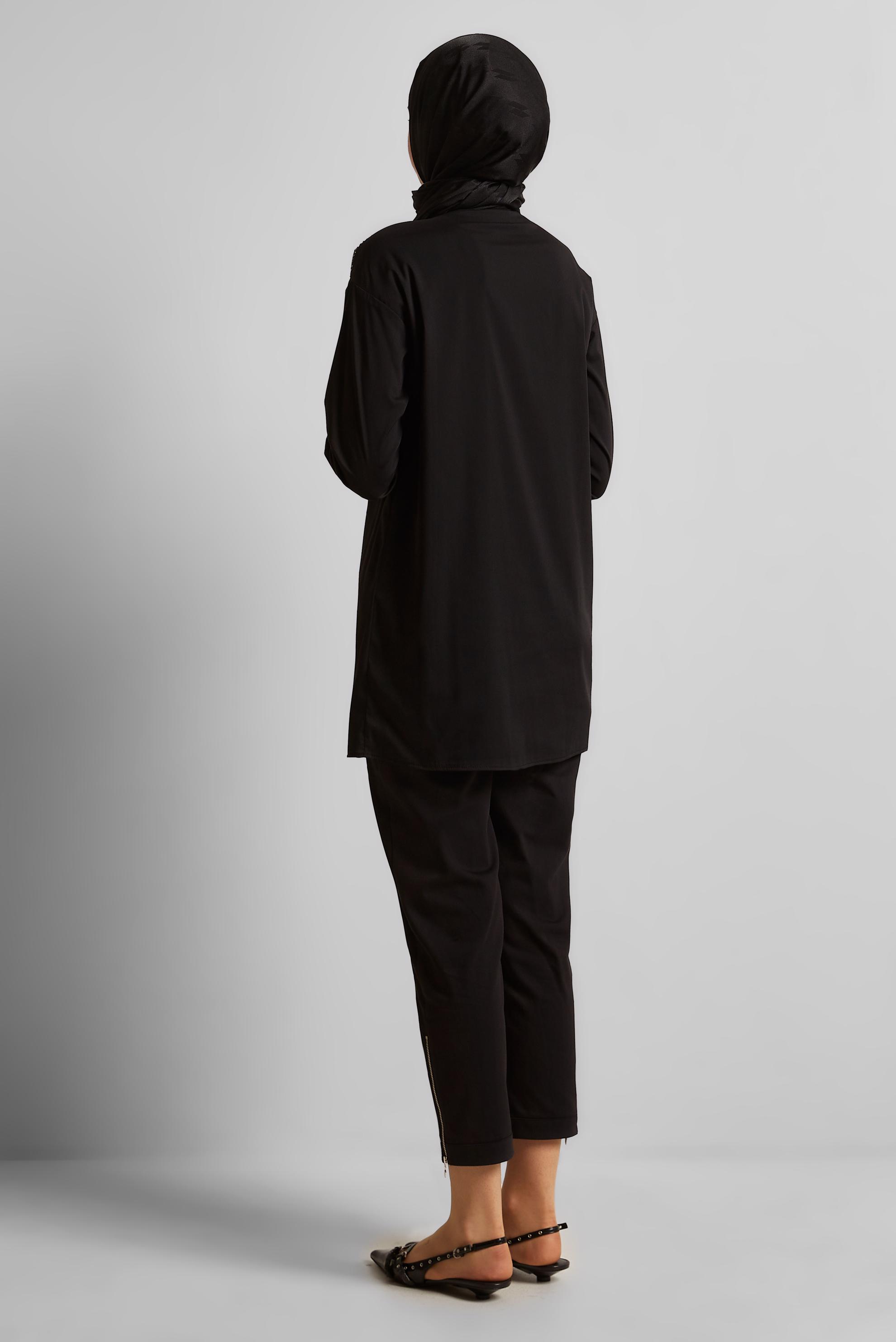 Tesettür giyim SİYAH PAMUKLU TAŞLI TUNİK 45738