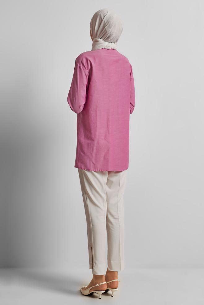 Hijab-Kleidung FUCHSIE BAUMWOLLTUNIKA MIT SCHMUCKSTEIN 45738 - ALVİNA
