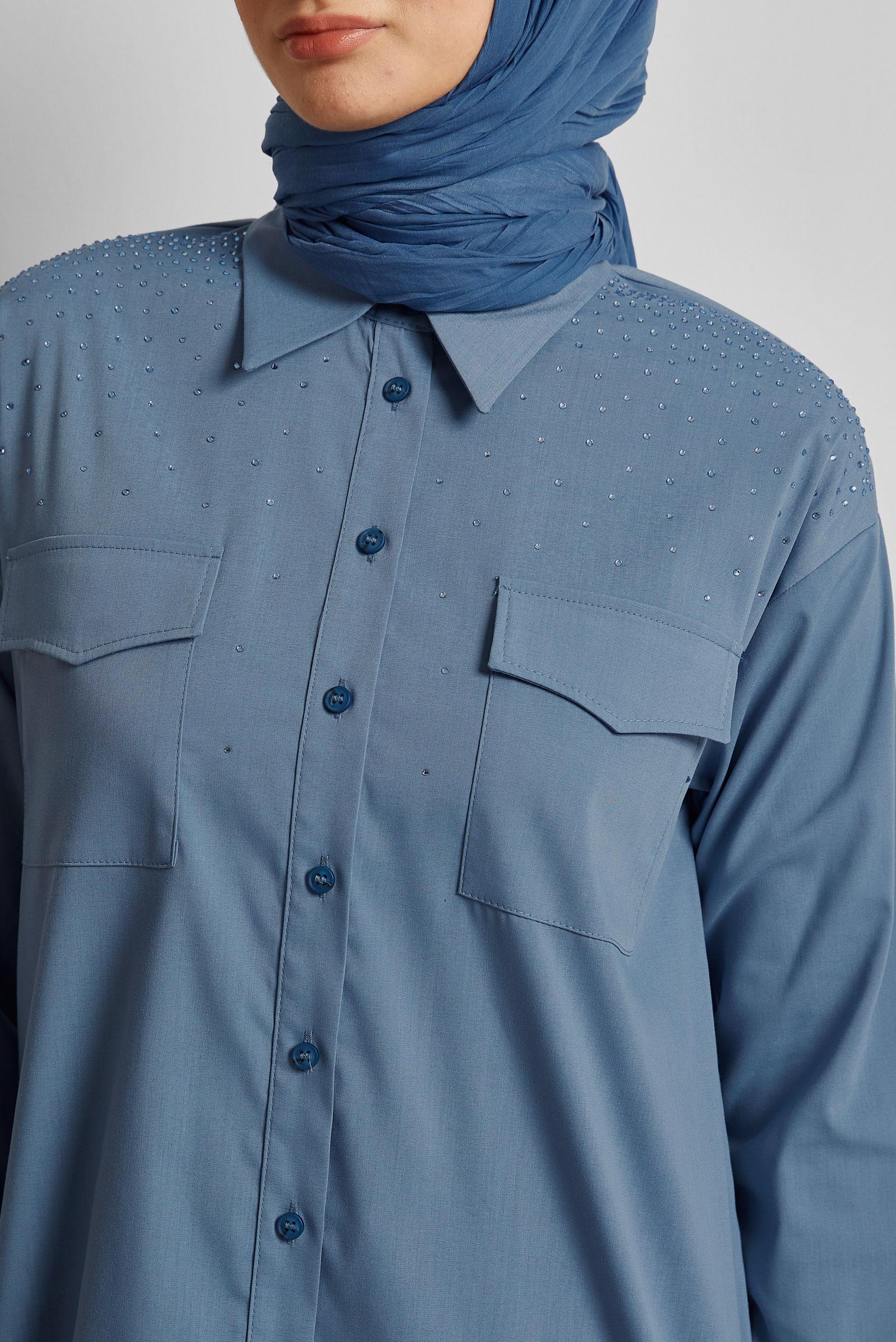 Tesettür giyim LACİVERT PAMUKLU TAŞLI TUNİK 45738