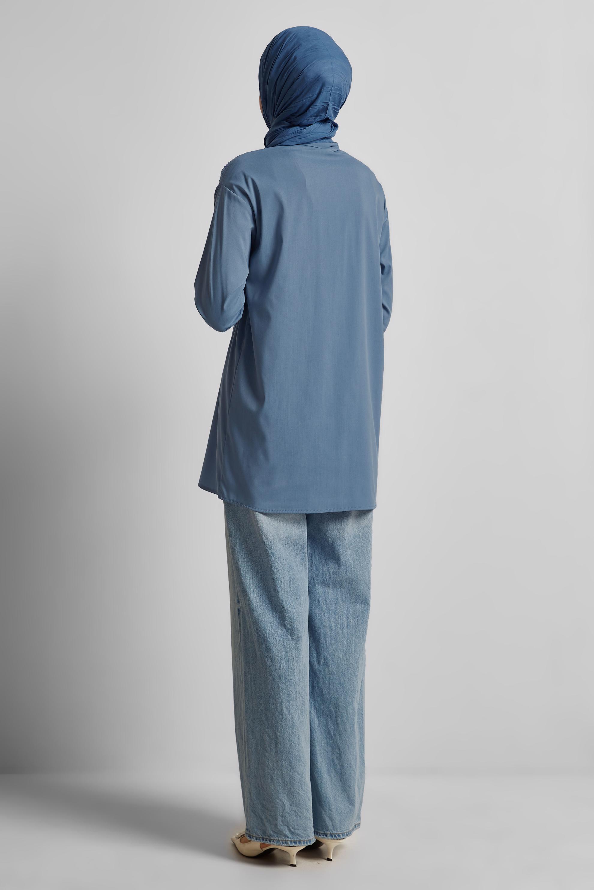 Tesettür giyim LACİVERT PAMUKLU TAŞLI TUNİK 45738