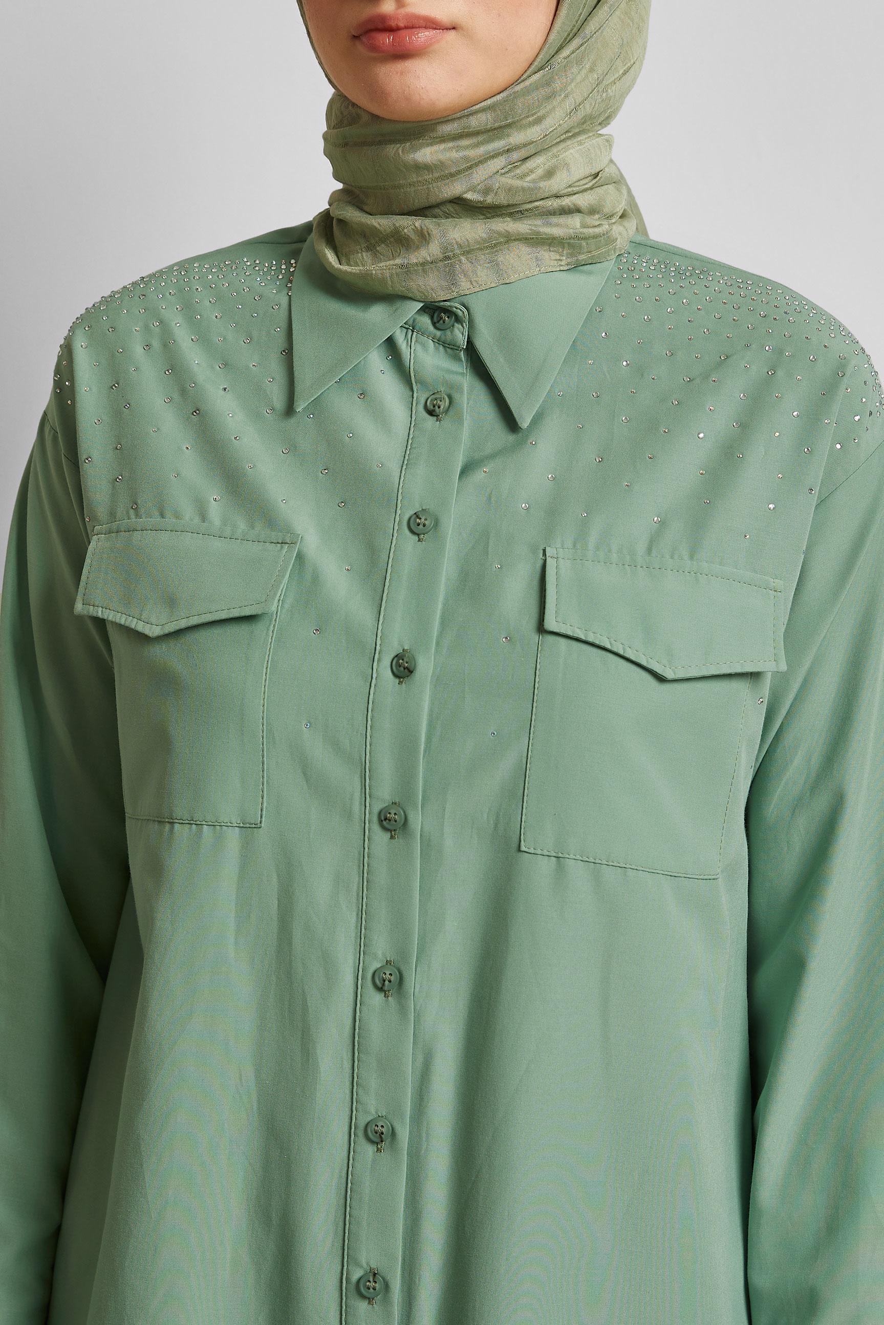 Tesettür giyim MAVİ PAMUKLU TAŞLI TUNİK 45738