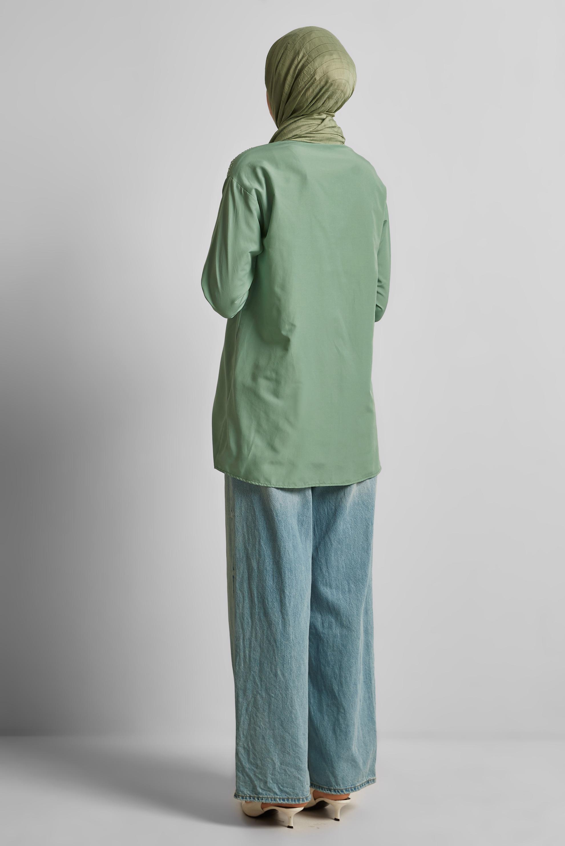 Tesettür giyim MAVİ PAMUKLU TAŞLI TUNİK 45738